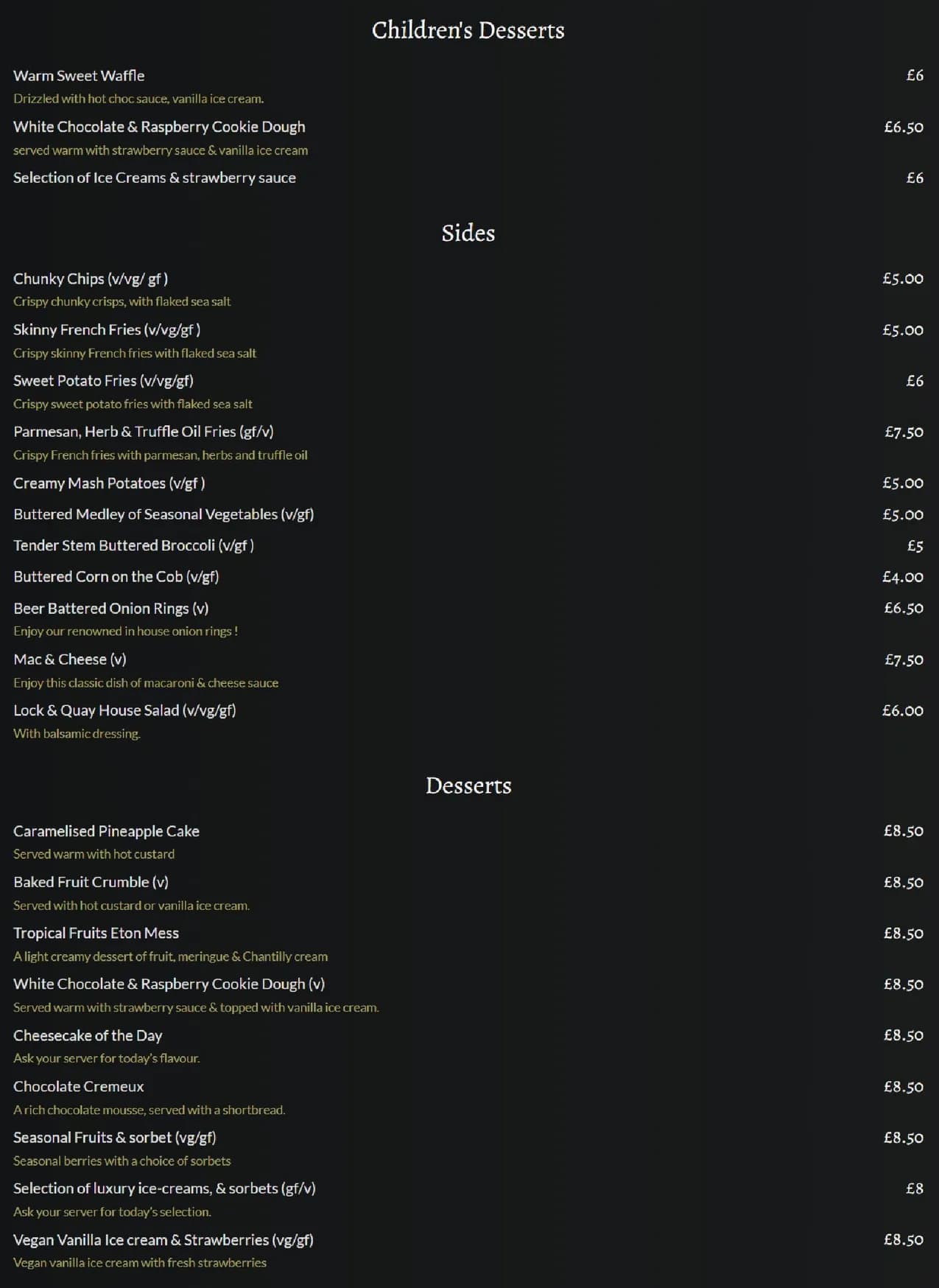 Lock & Quay menu, page 4