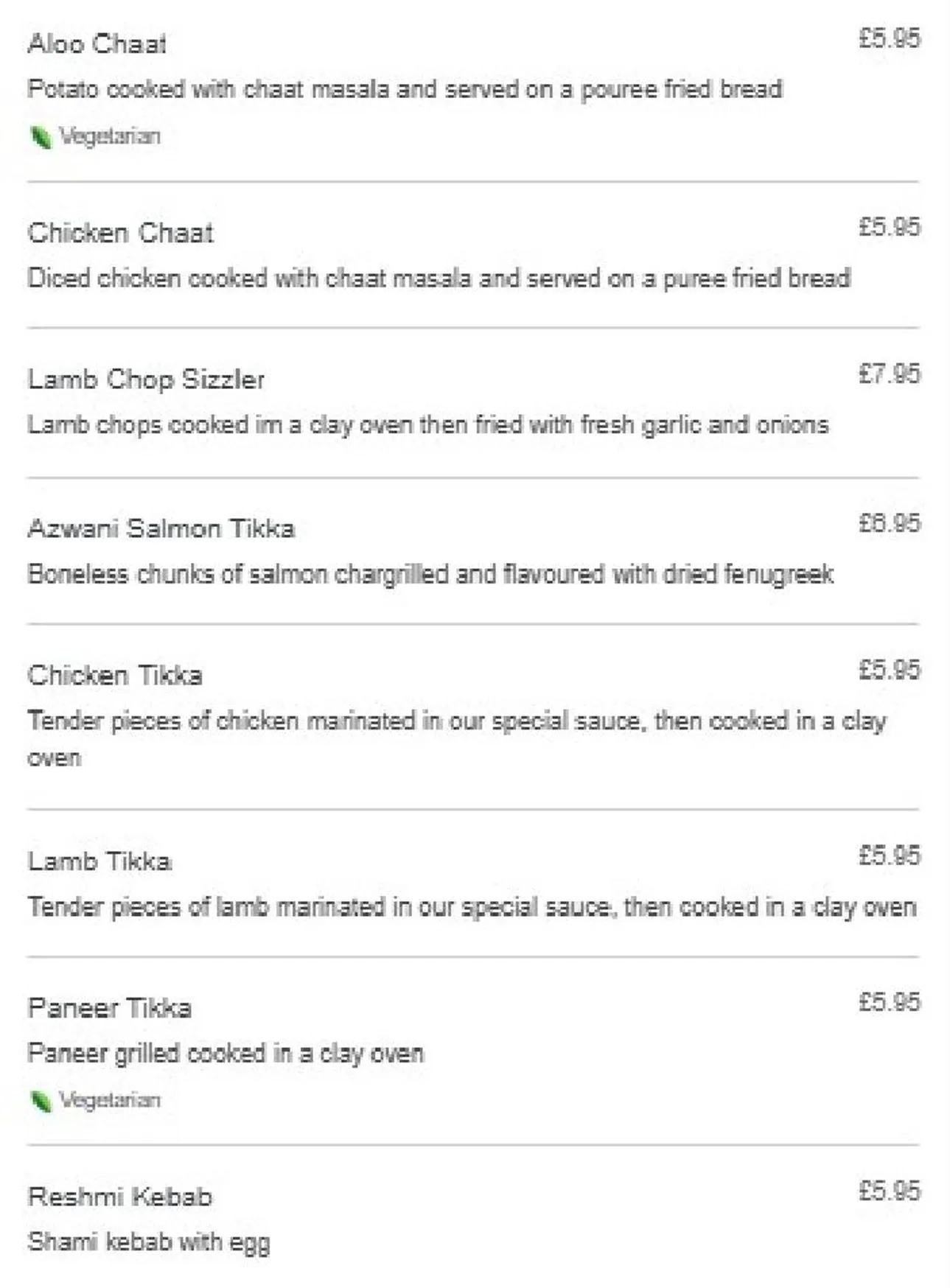 Shah Tandoori menu, page 2