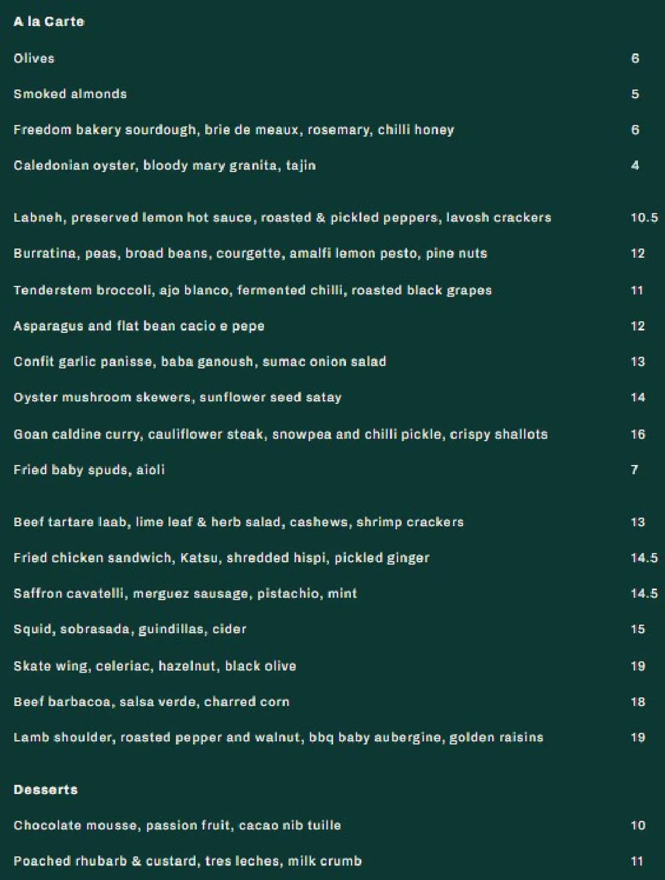 Five March menu, page 1