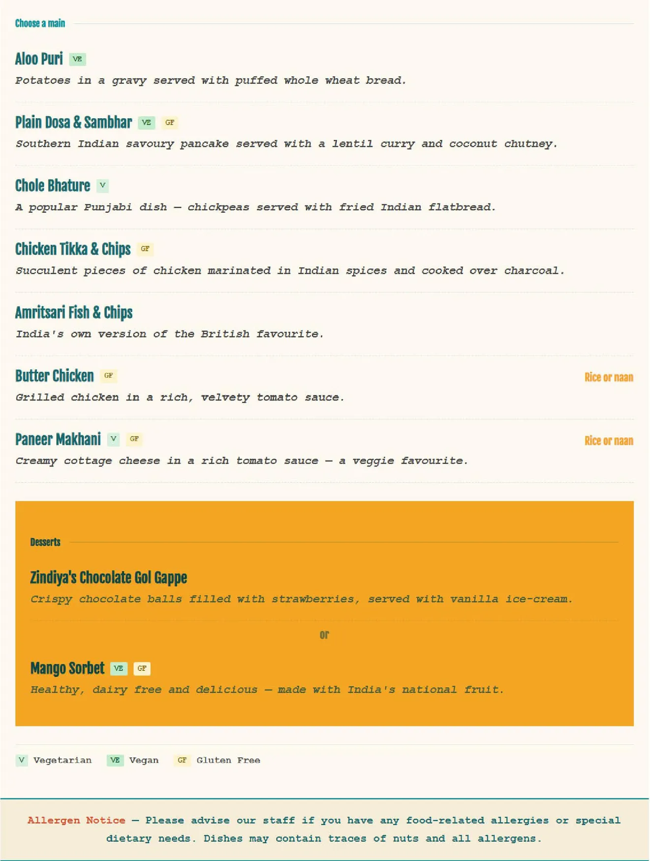 Zindiya menu, page 5
