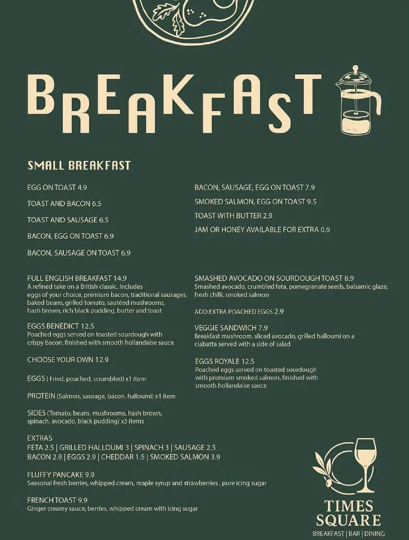 Times Square - Liverpool menu, page 1