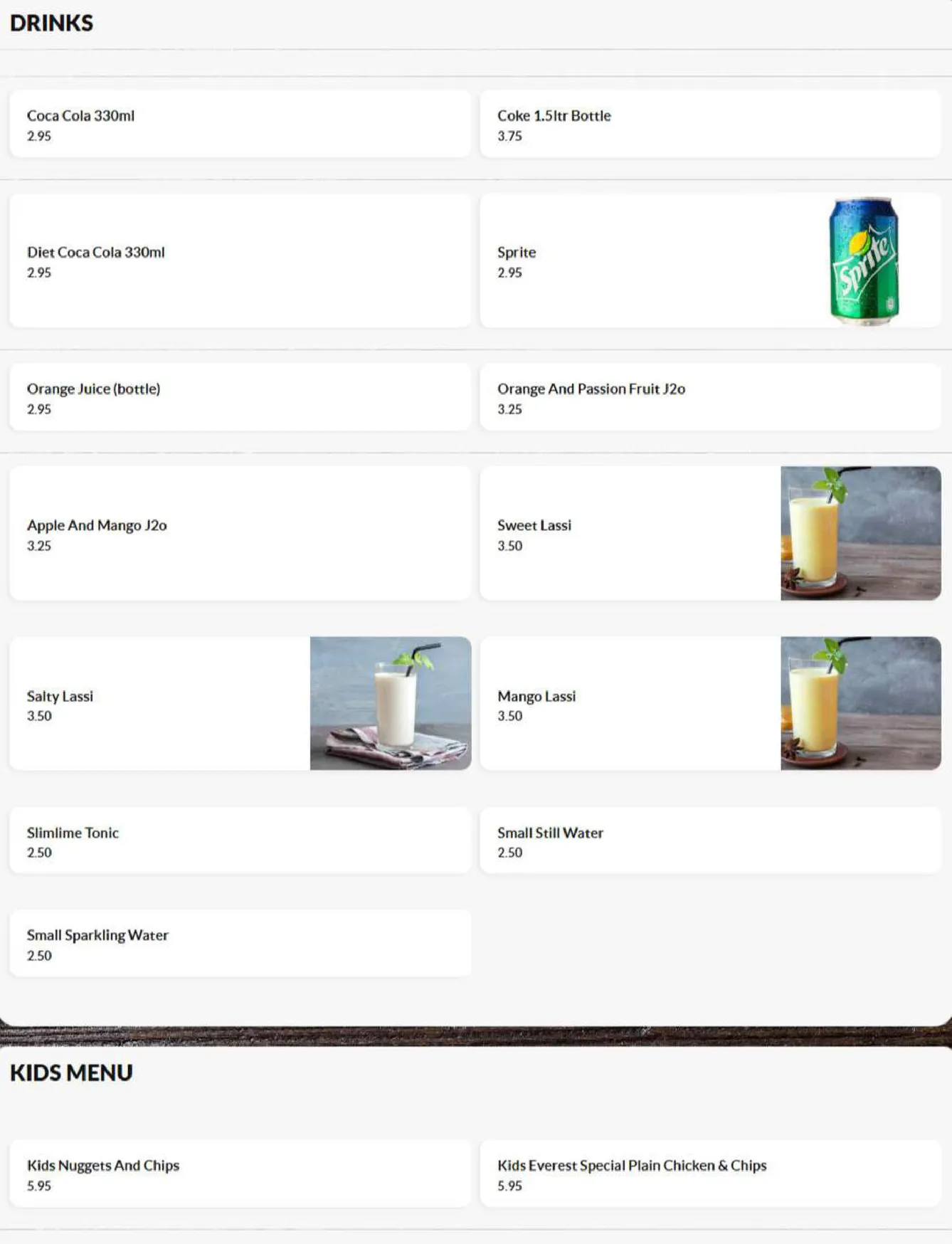 Everest Dine menu, page 11