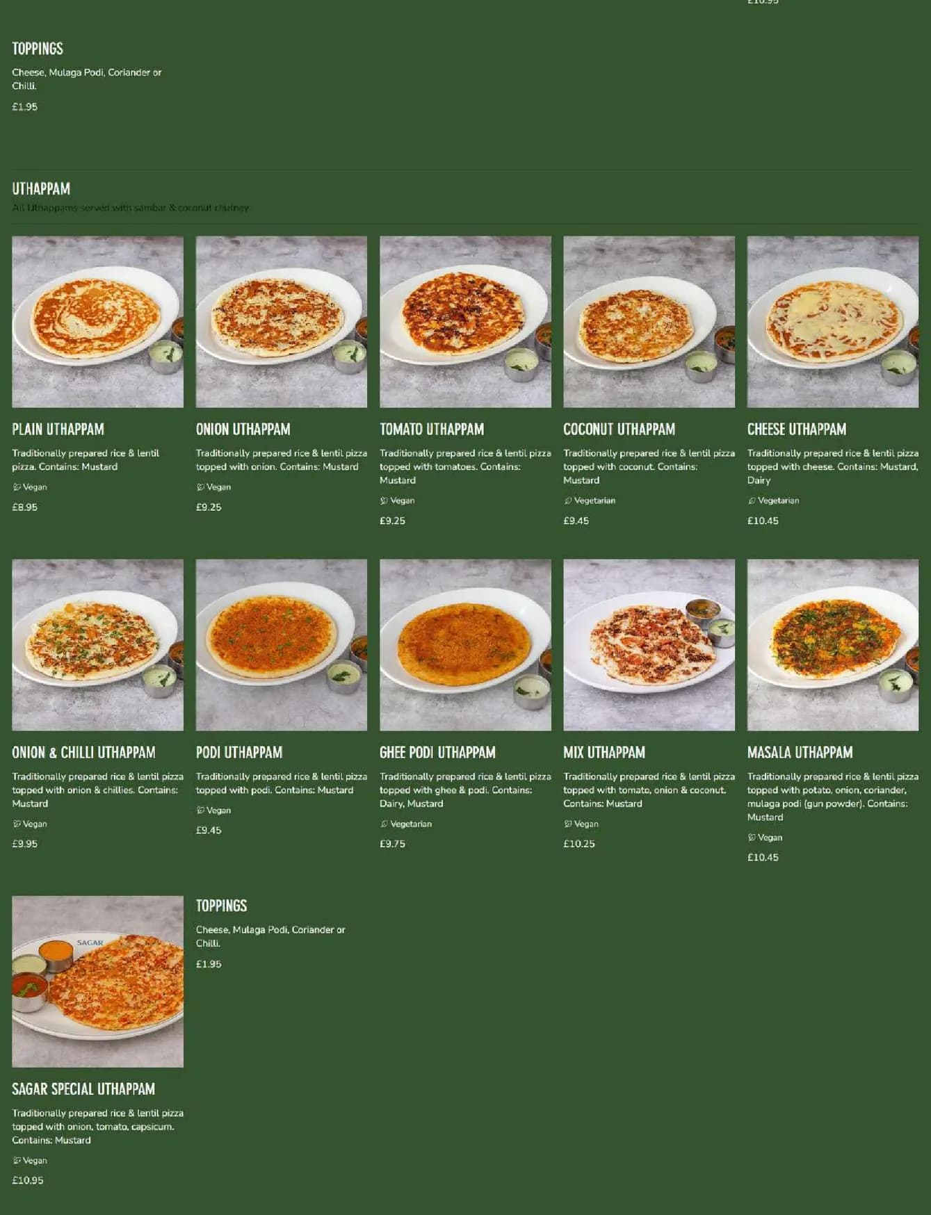 Sagar West End menu, page 4
