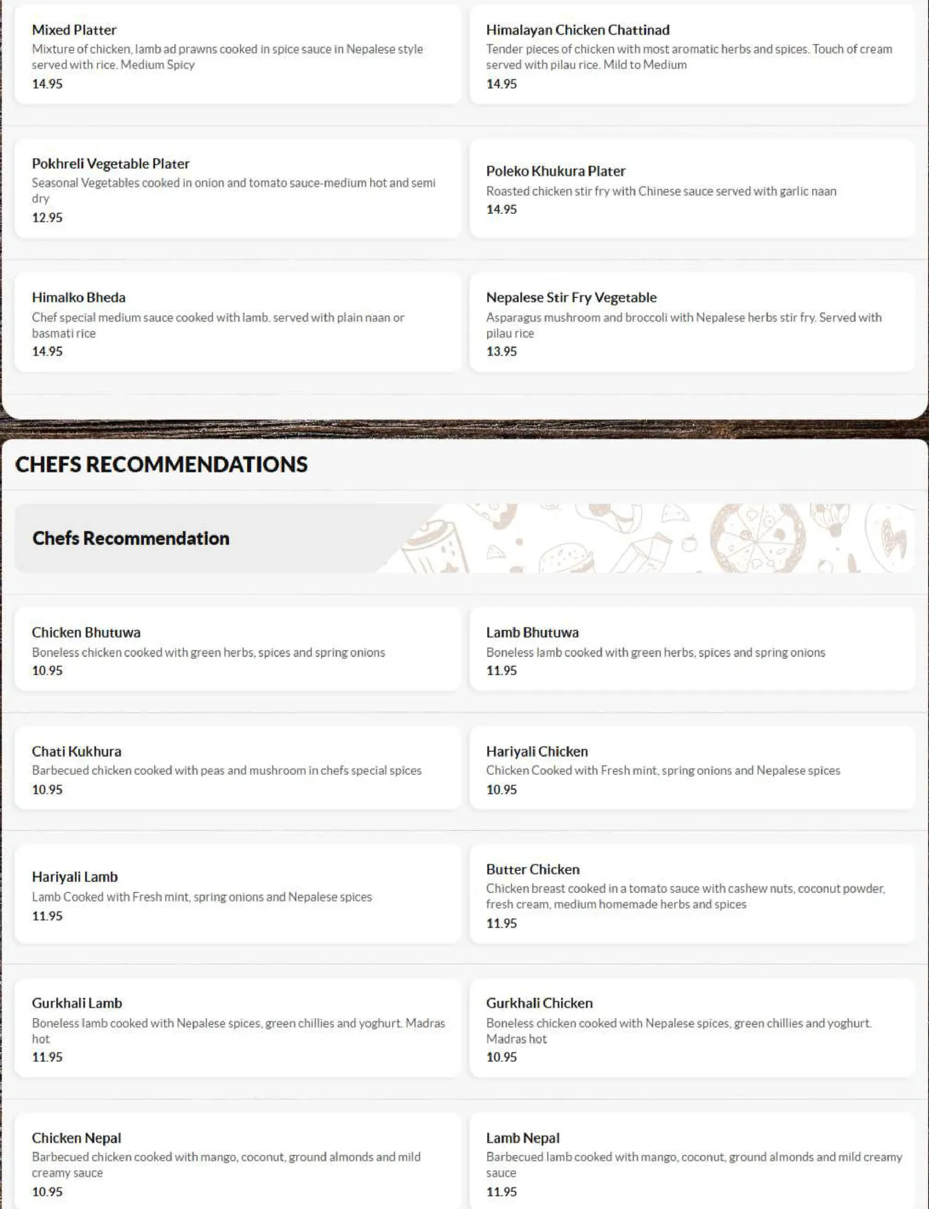 Everest Dine menu, page 5