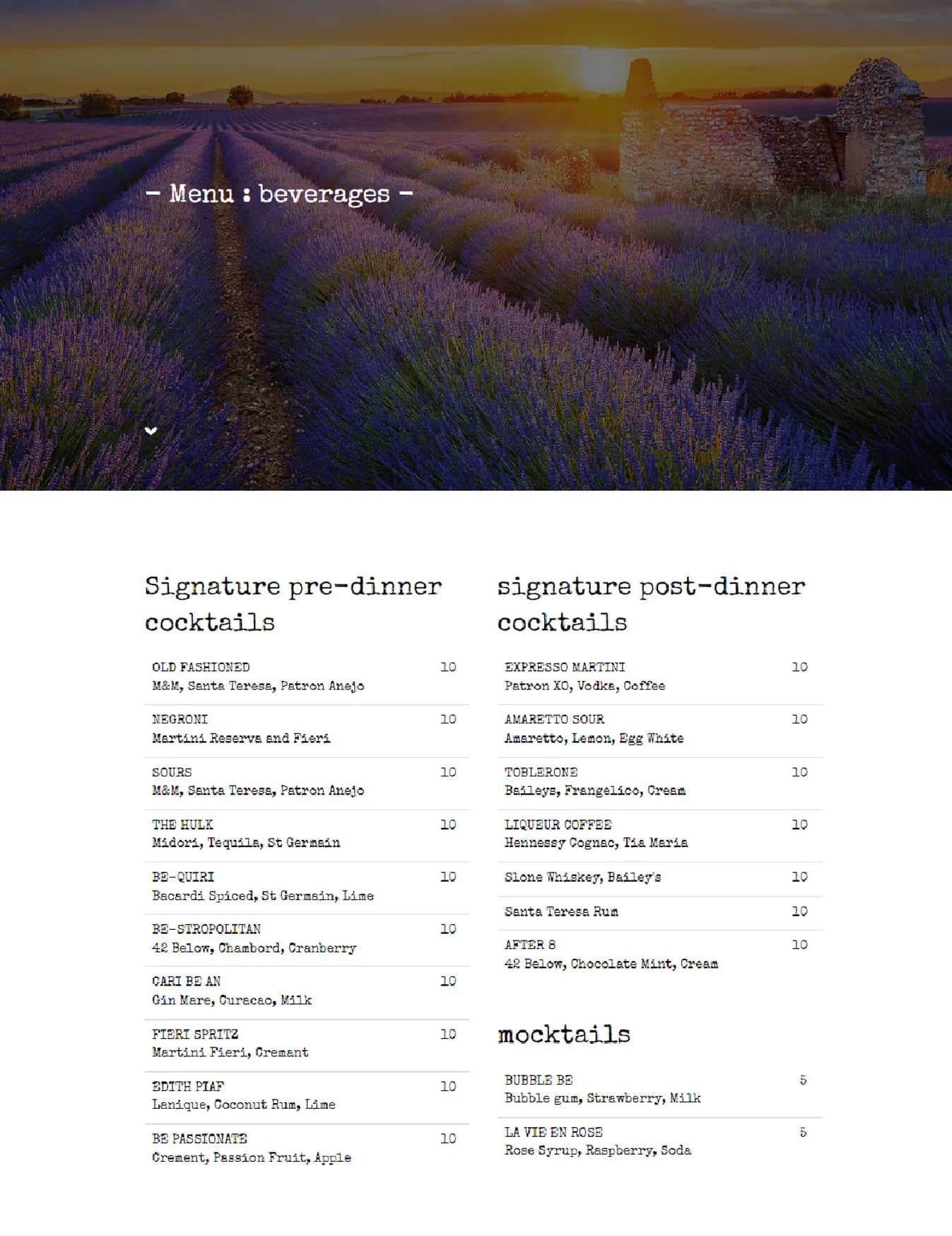 Be-stro menu, page 4