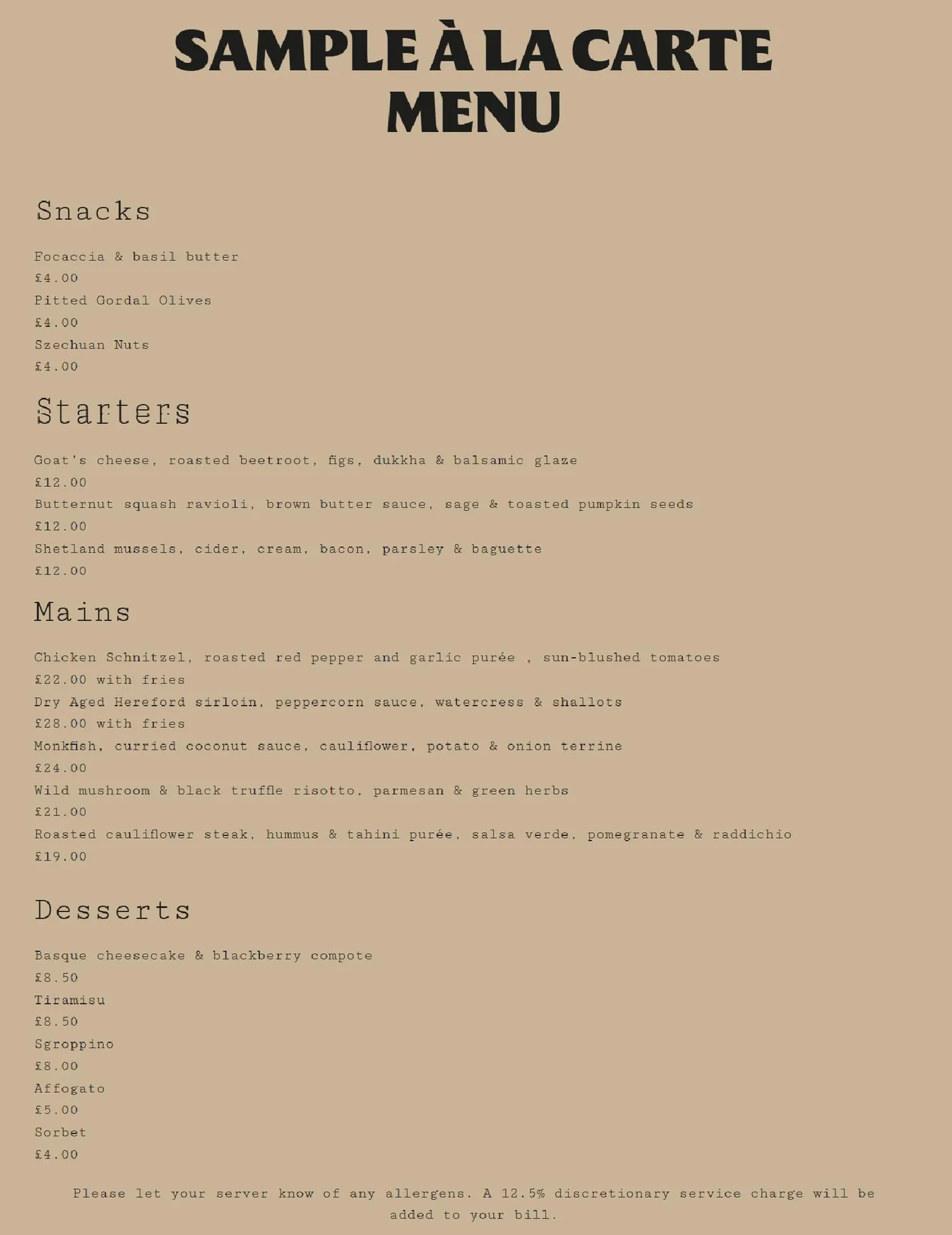 Ruff's Bistro menu, page 1