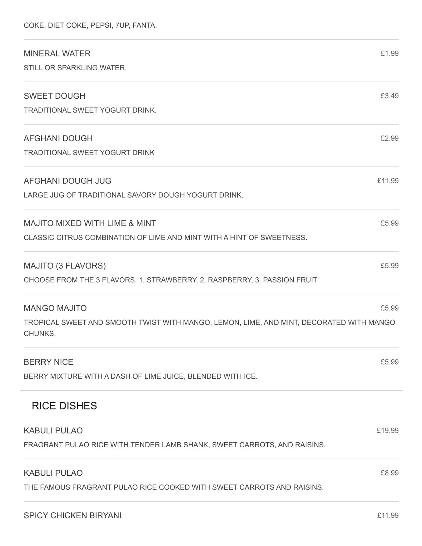 Afghan Eats menu, page 4