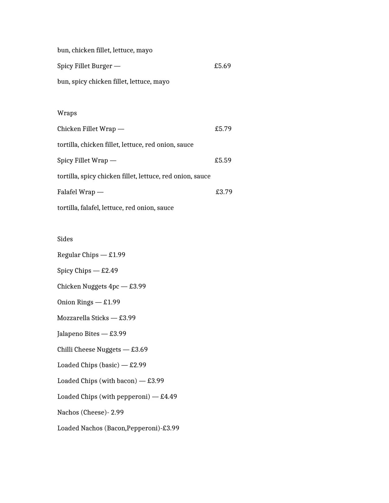 Ultra Lounge menu, page 2