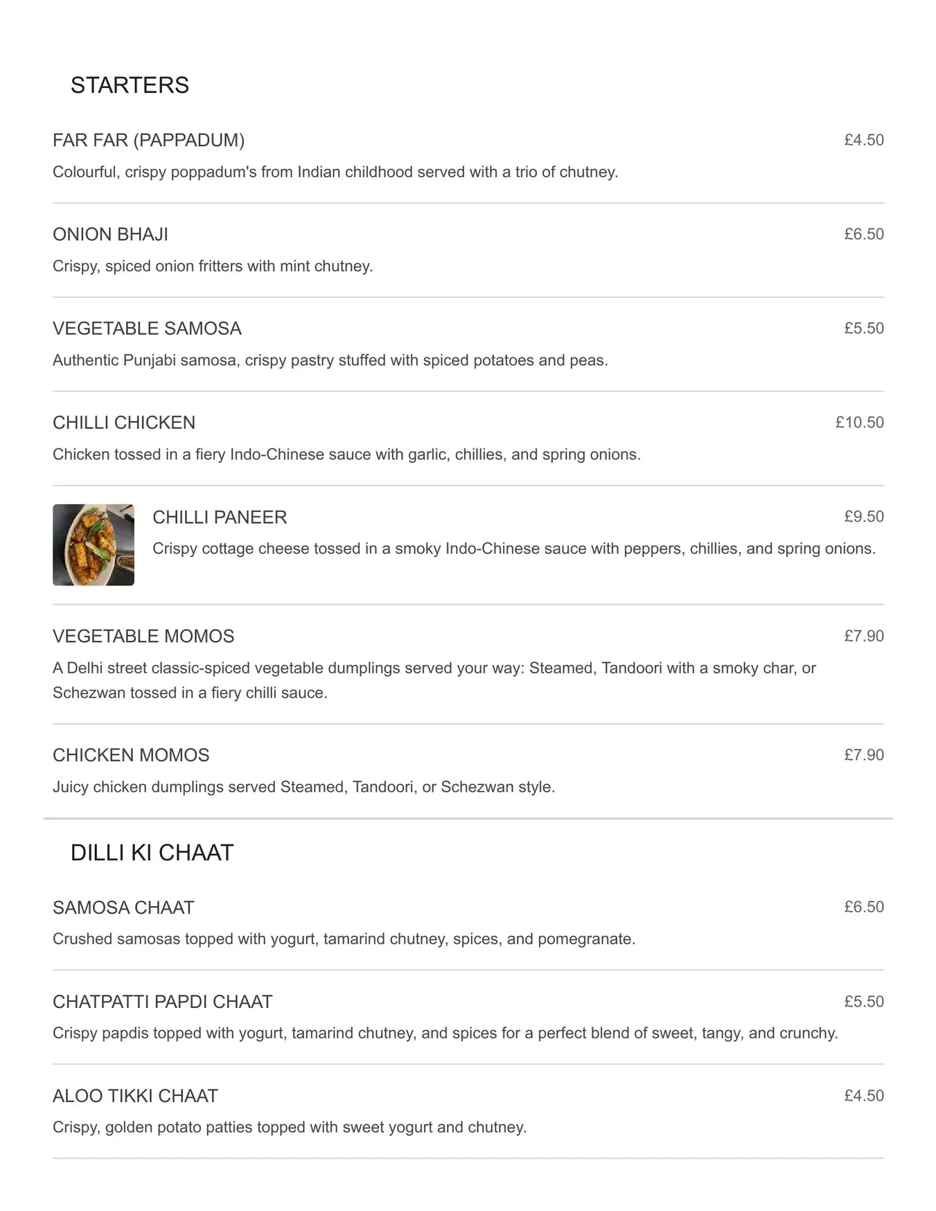 Delhi & Co menu, page 1