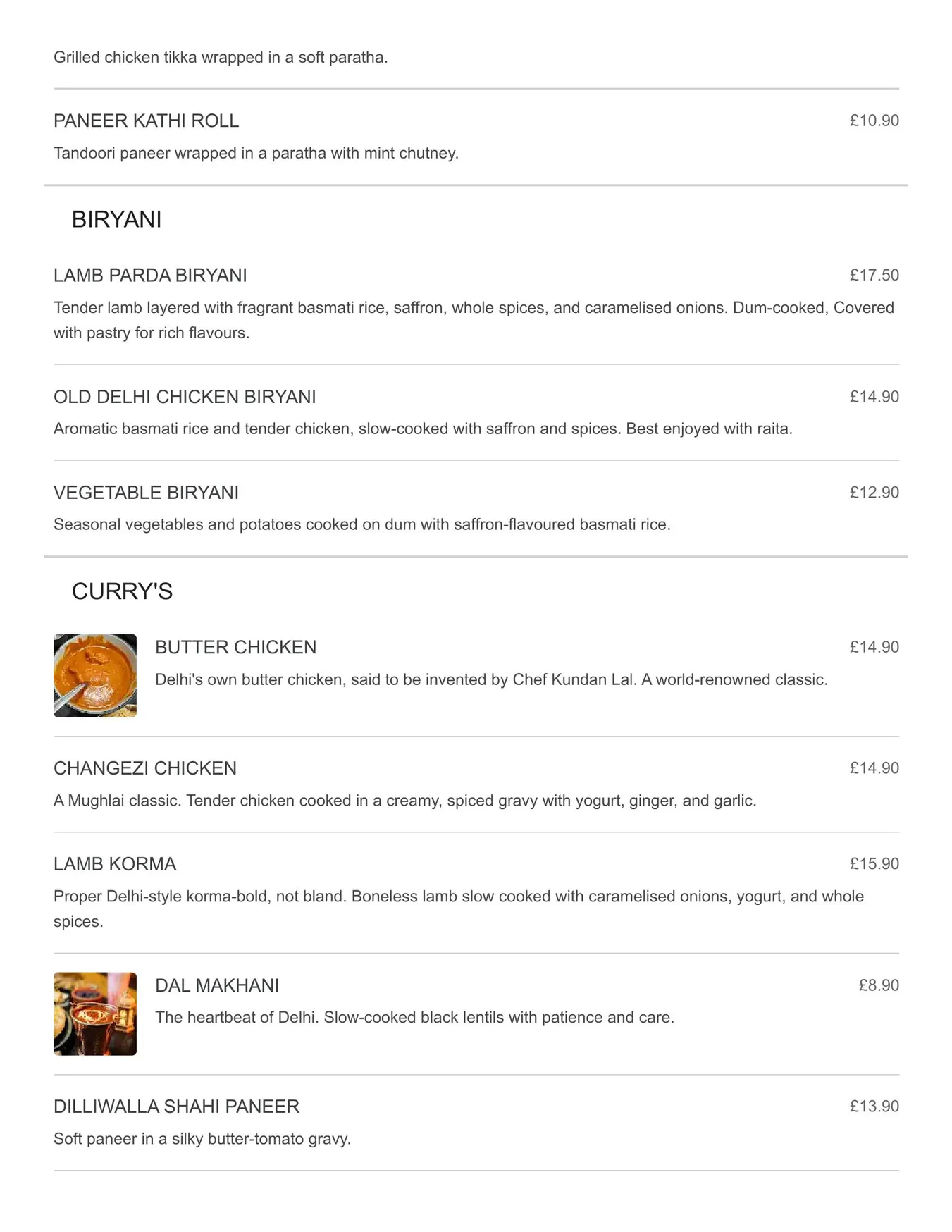 Delhi & Co menu, page 3