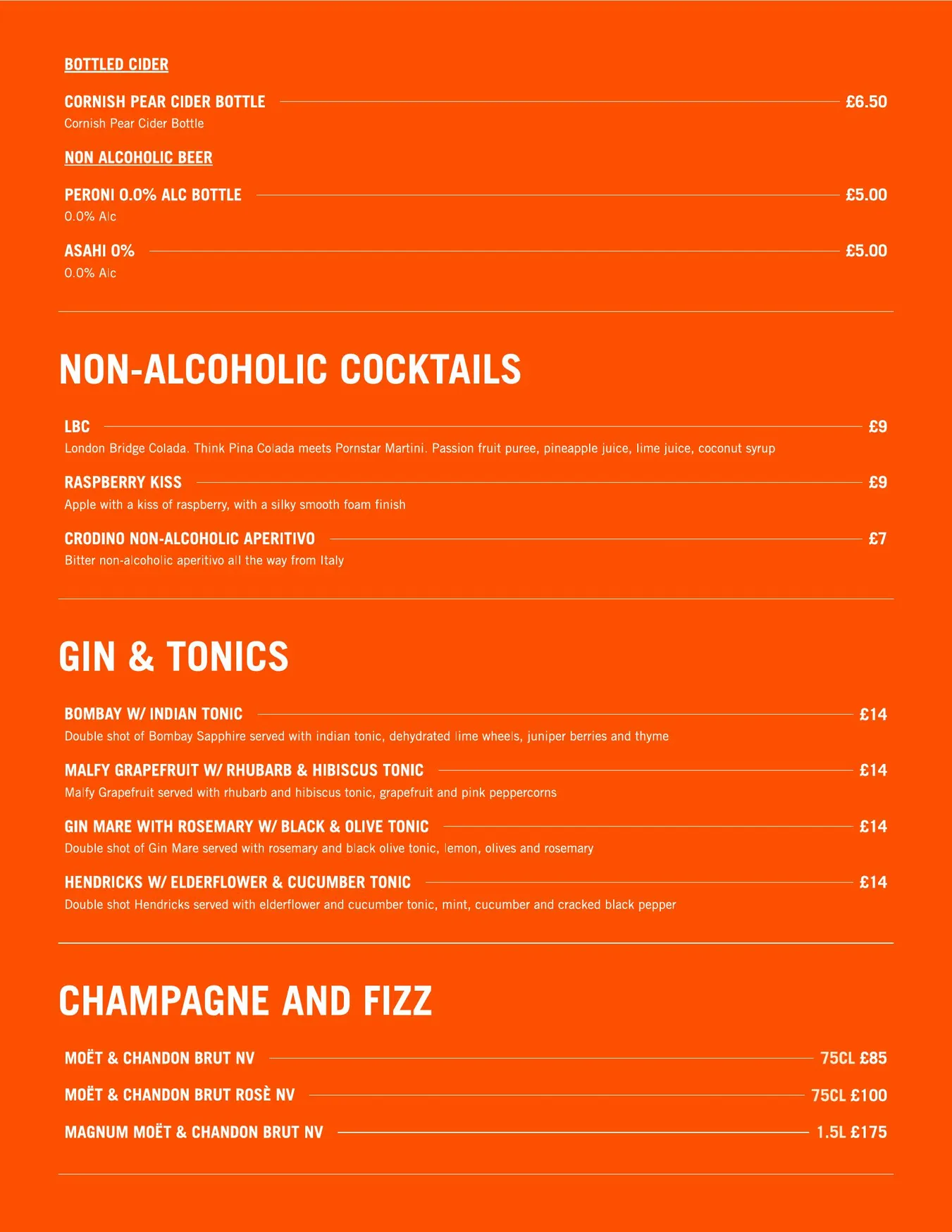 London Bridge Rooftop menu, page 4