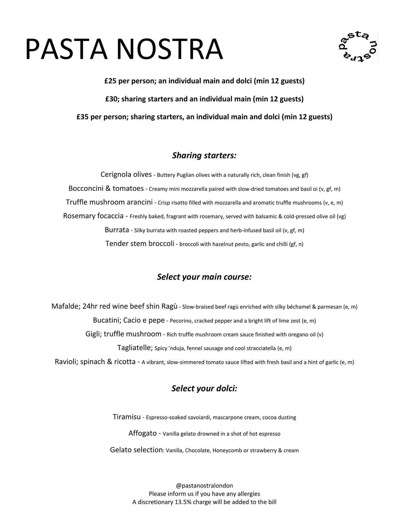 Pasta Nostra menu, page 3