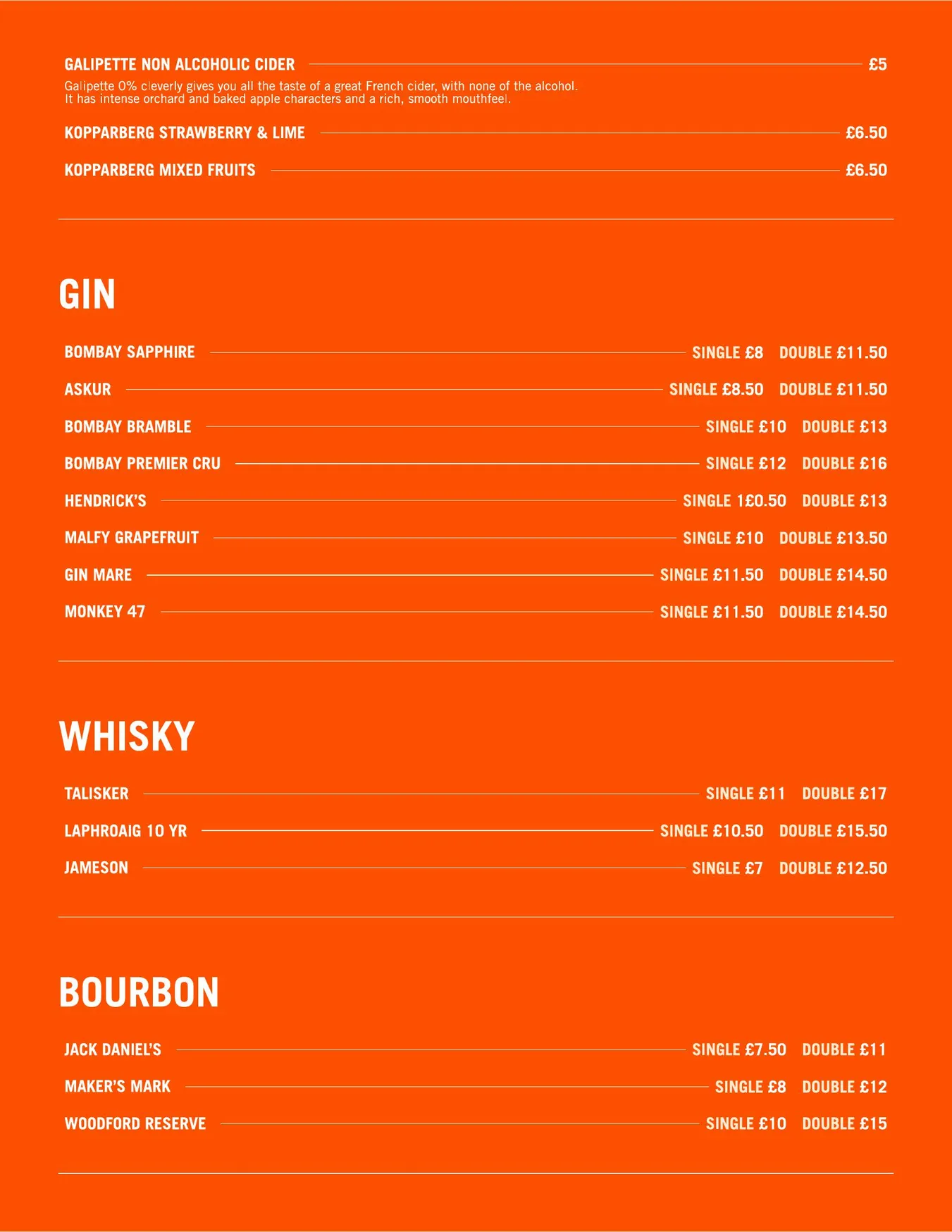 London Bridge Rooftop menu, page 7