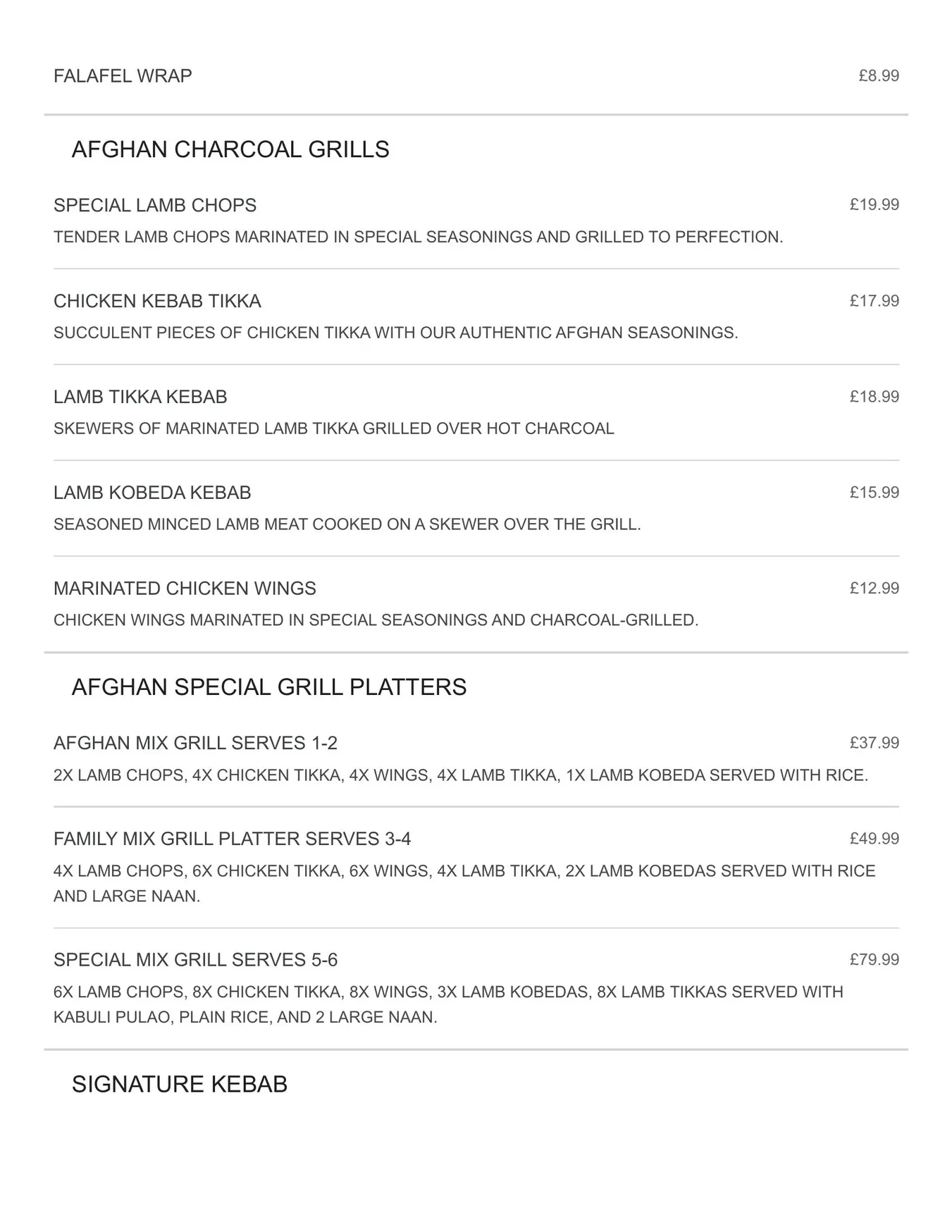 Afghan Eats menu, page 2