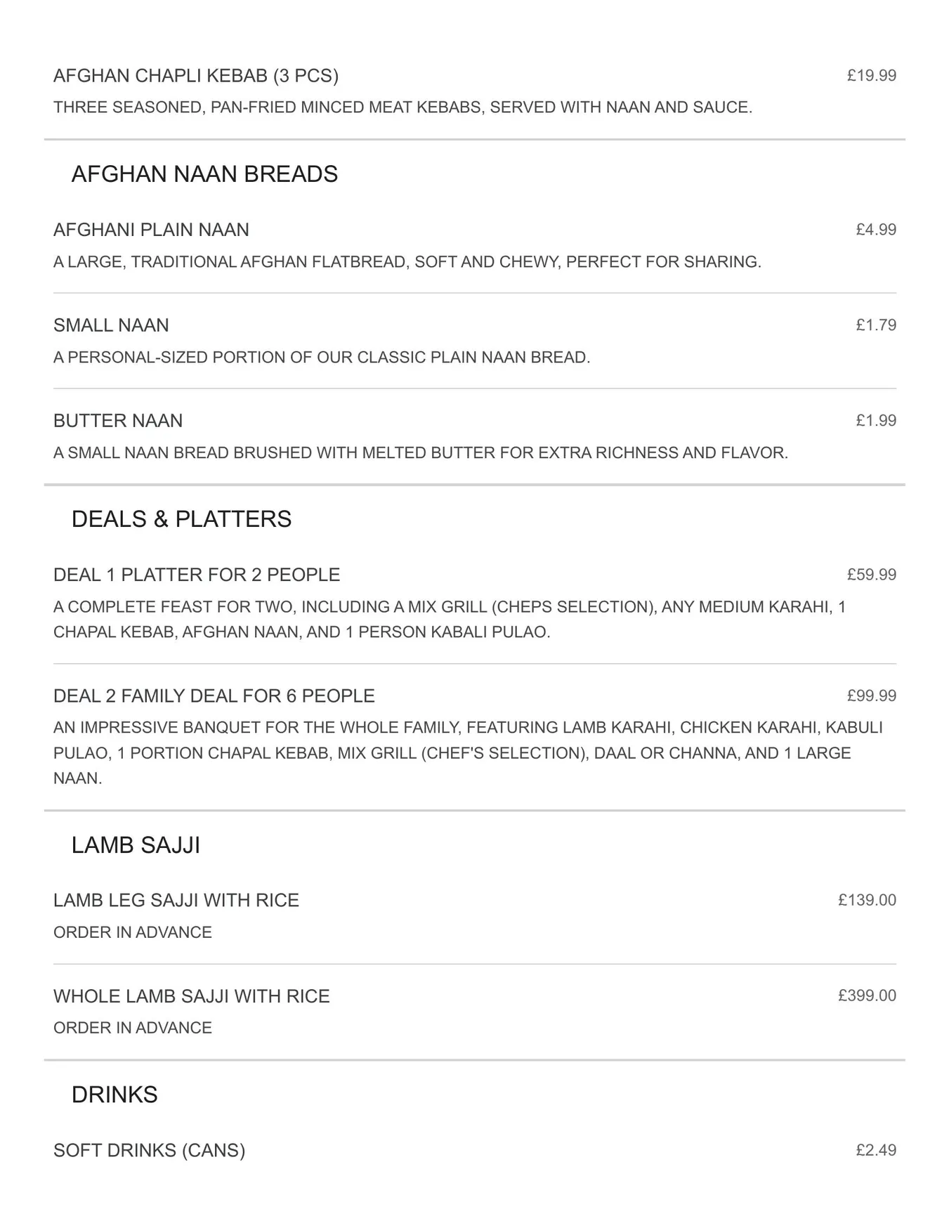 Afghan Eats menu, page 3