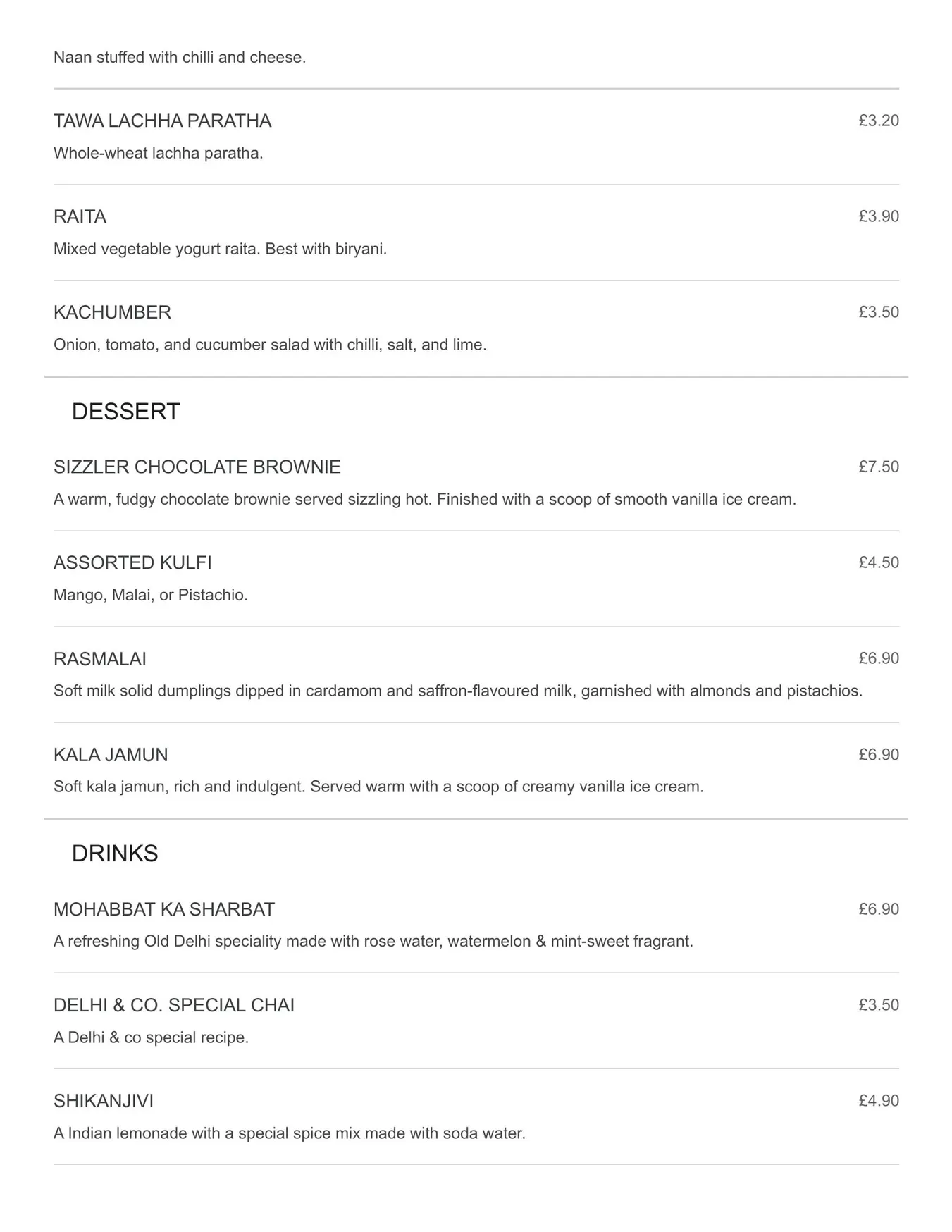 Delhi & Co menu, page 5