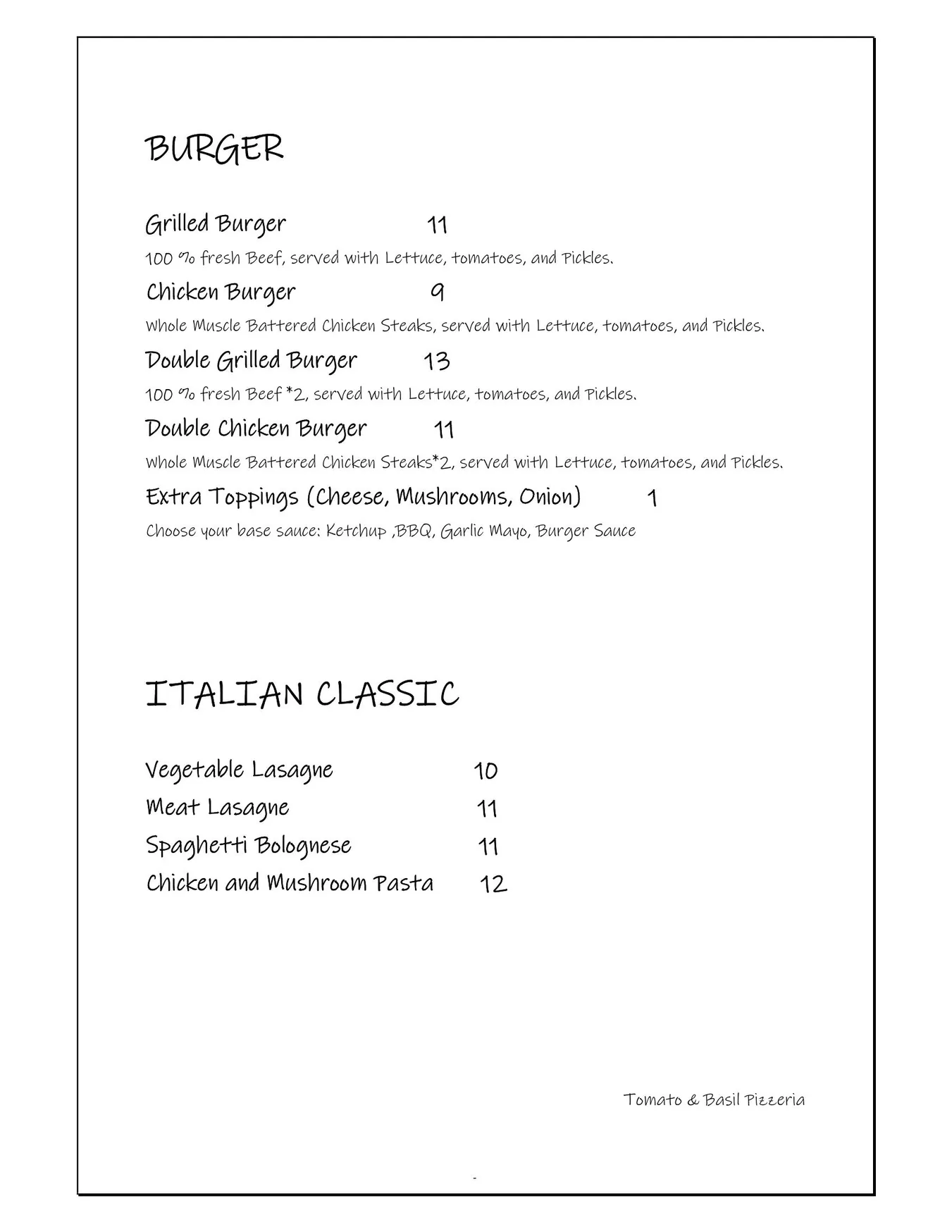 Tomato & Basil Pizzeria menu, page 6