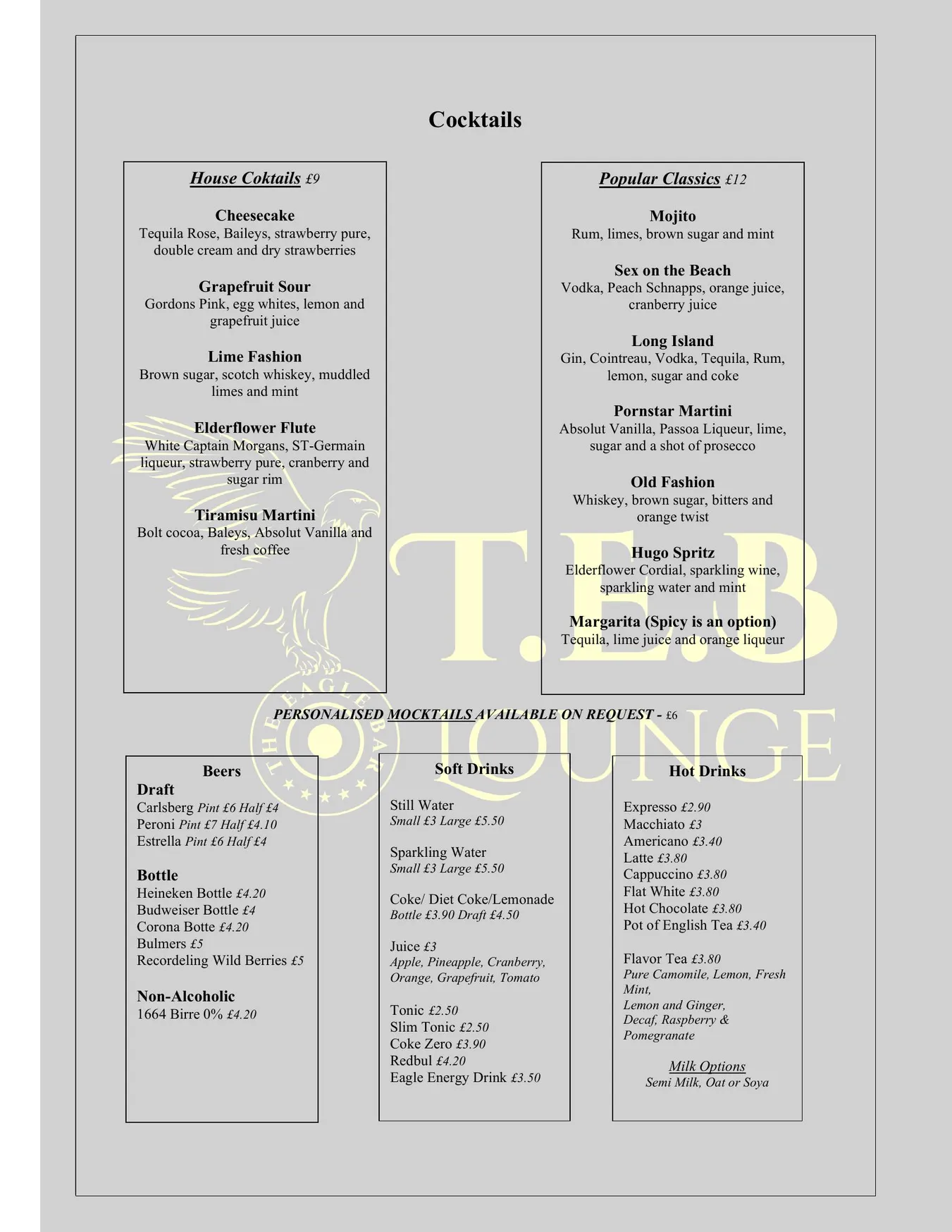 TEB Lounge menu, page 4