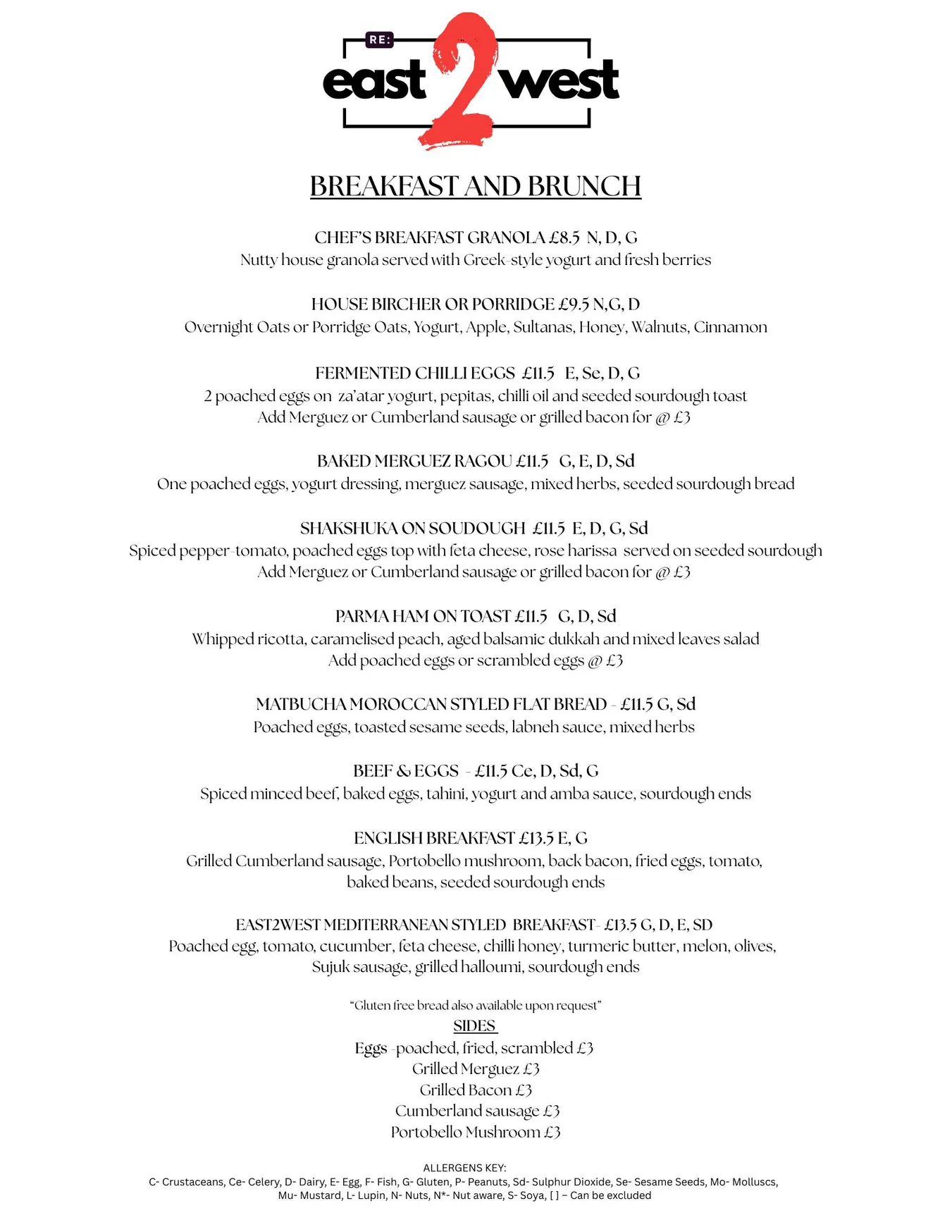East 2 West menu, page 2