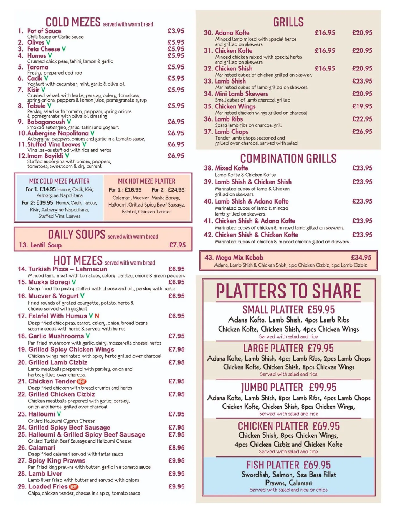 Gezi Park menu, page 1