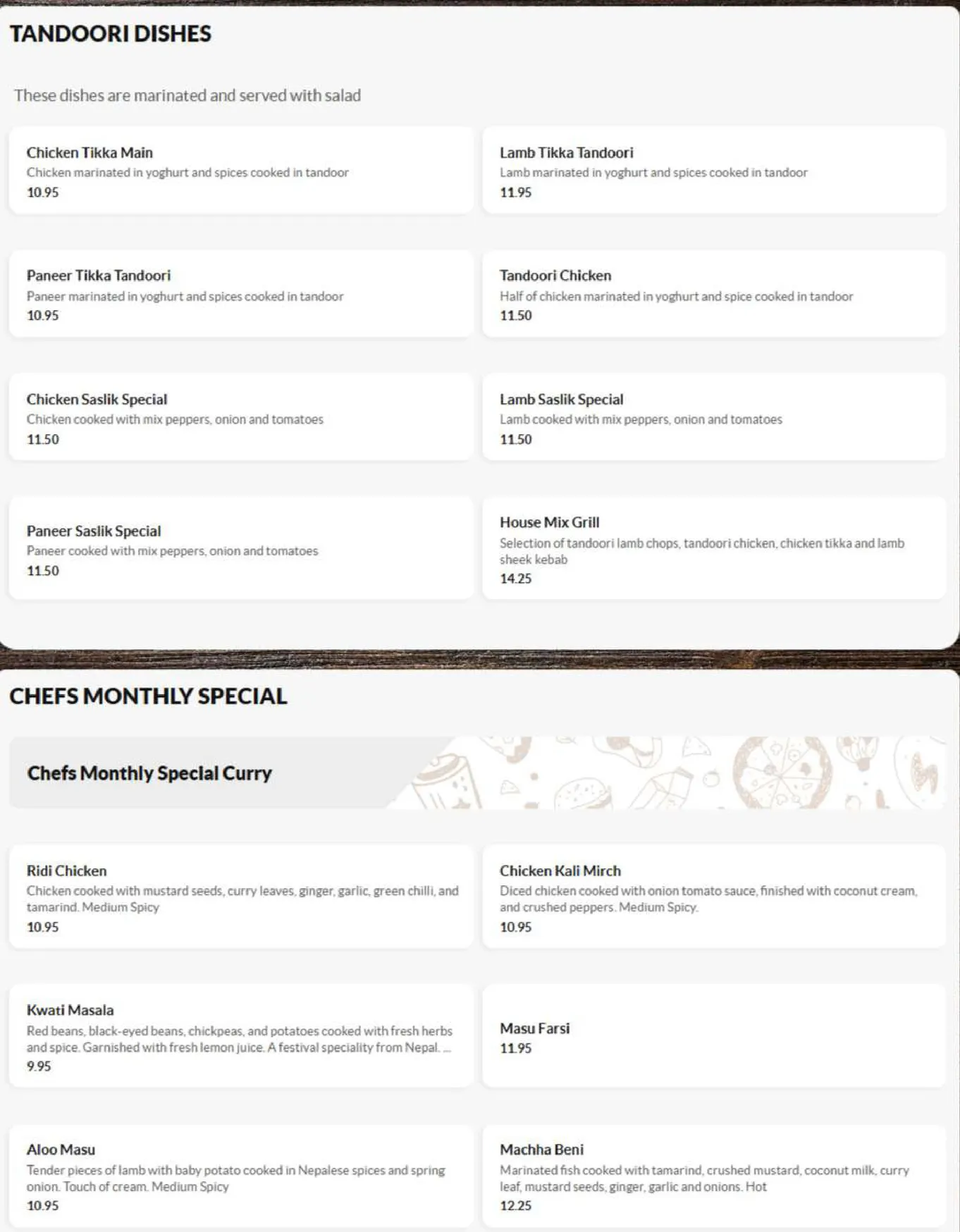 Everest Dine menu, page 3