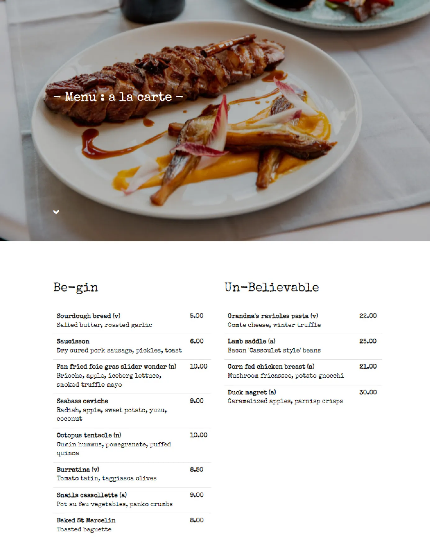 Be-stro menu, page 1