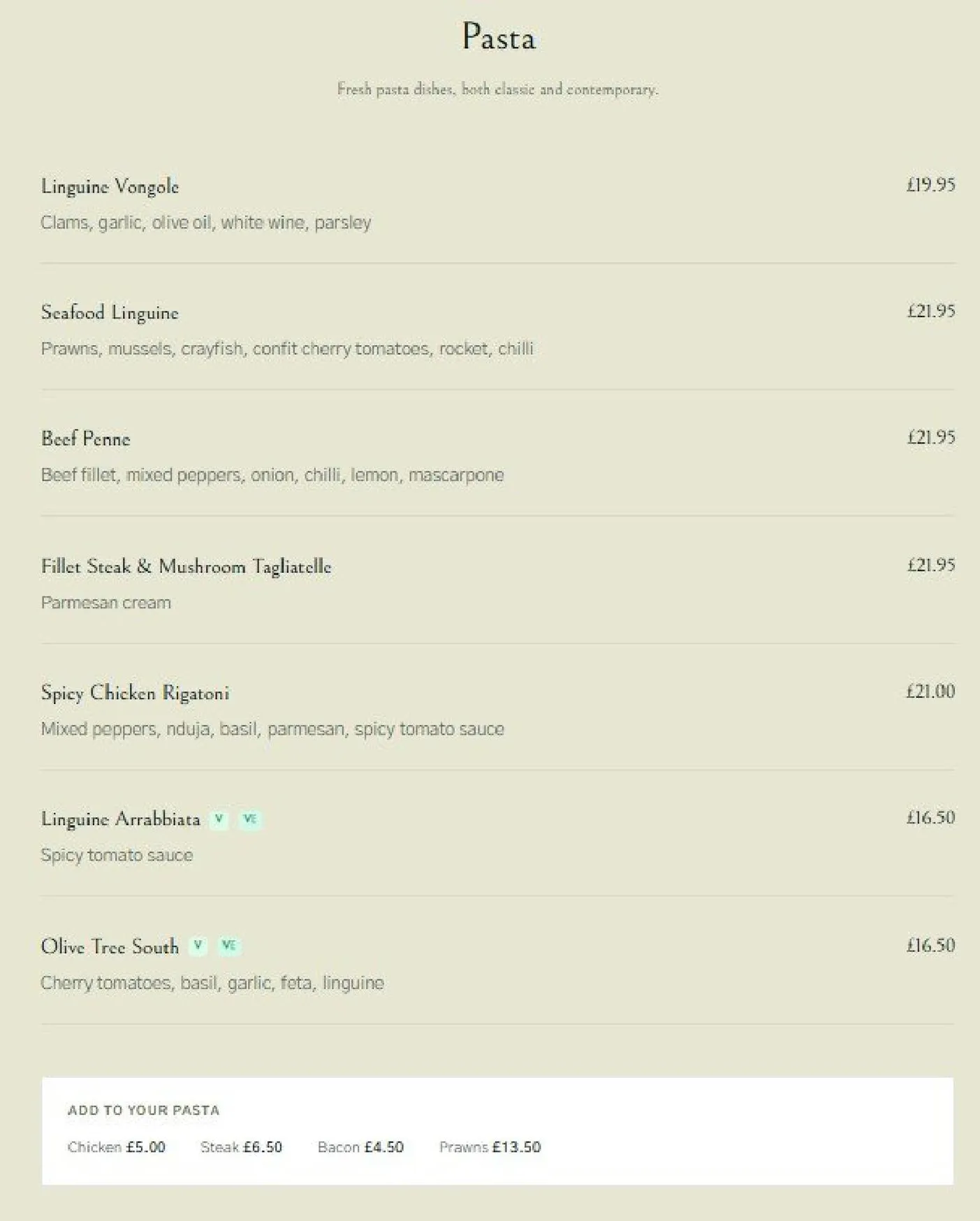 The Olive Tree menu, page 3