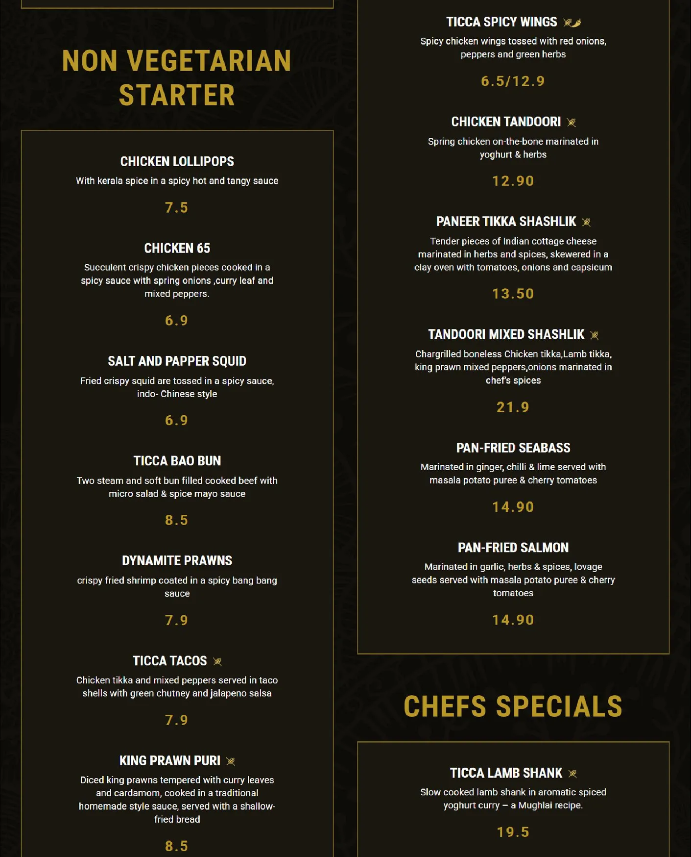 Ticca Tikka menu, page 2