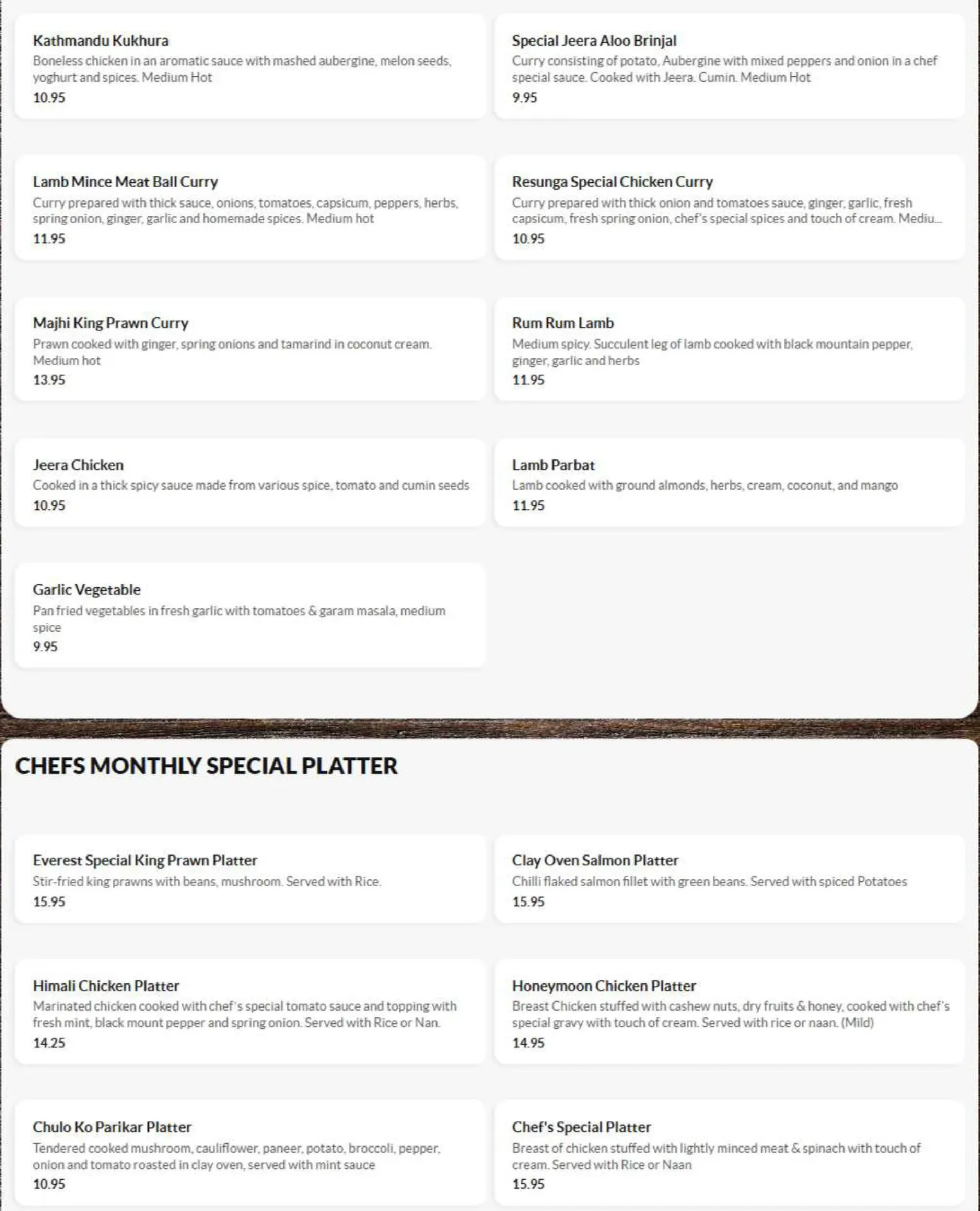 Everest Dine menu, page 4