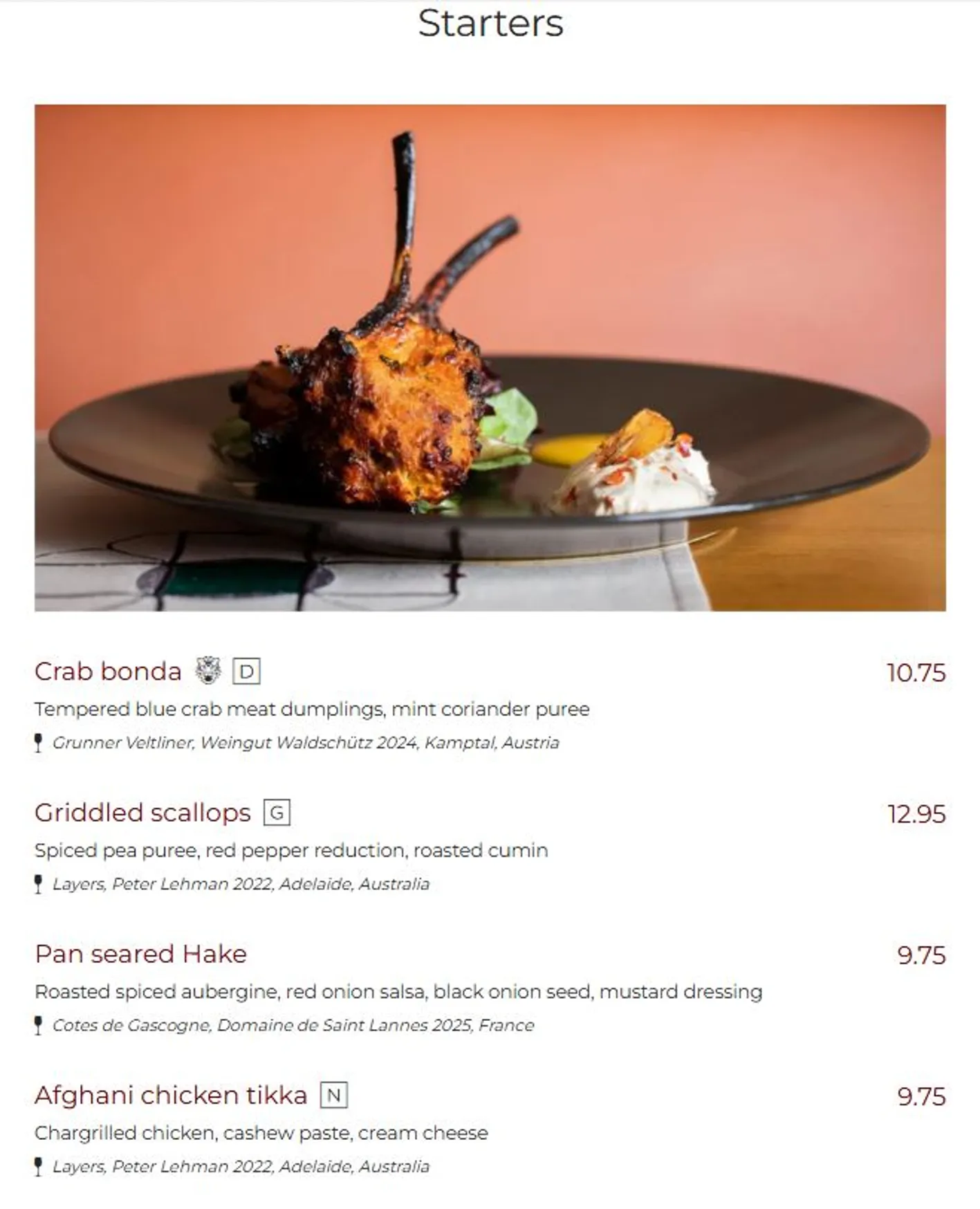 Babur menu, page 1