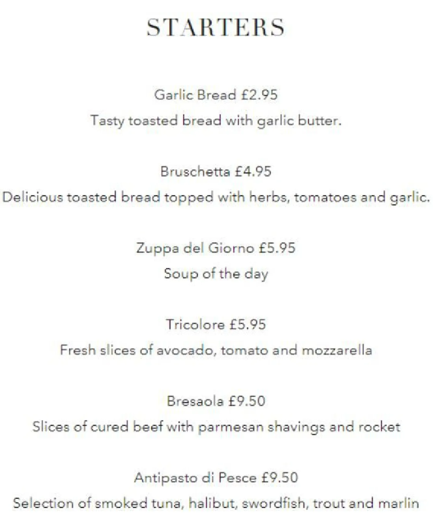 La Gaffe menu, page 1