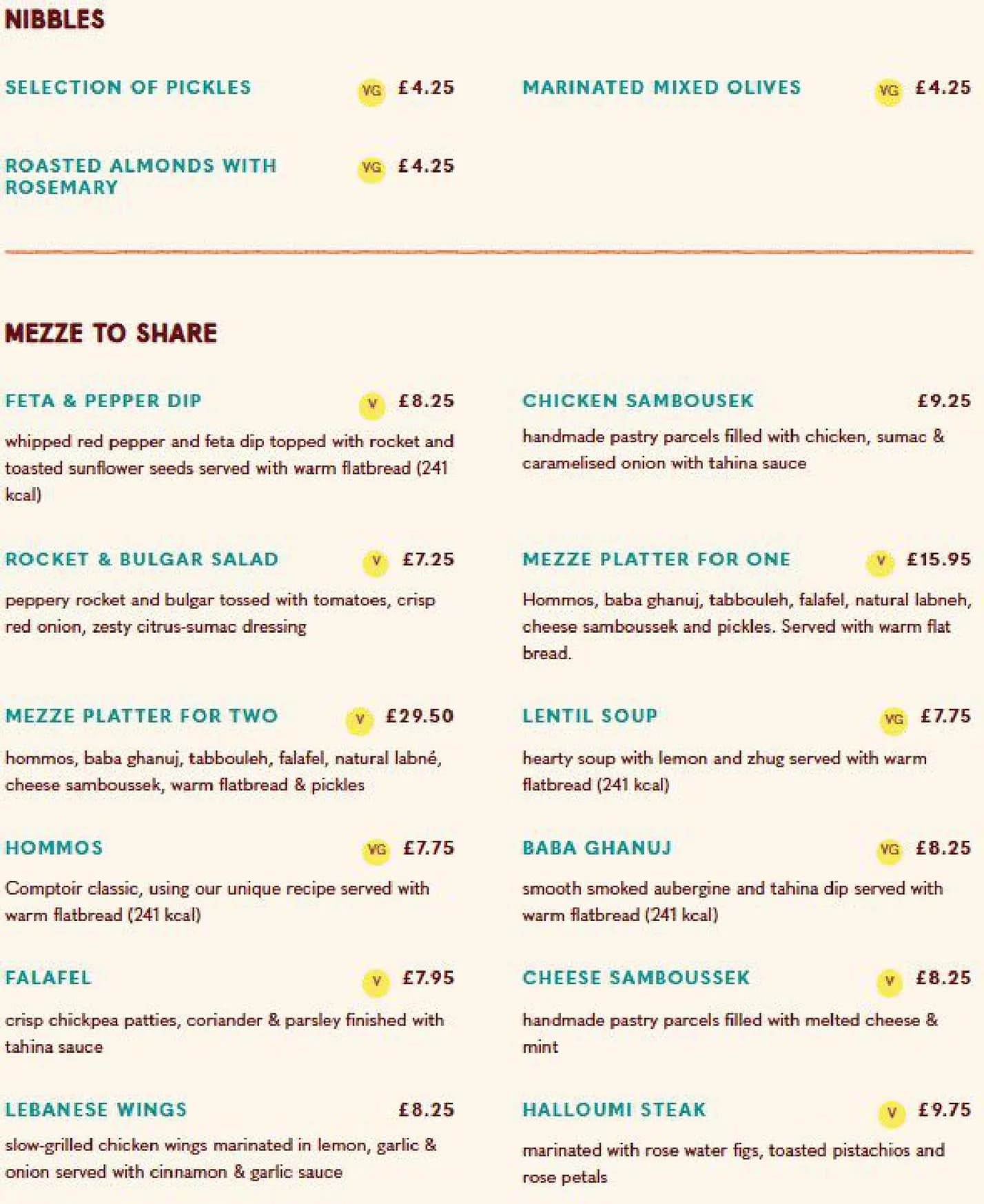 Comptoir Libanais menu, page 1