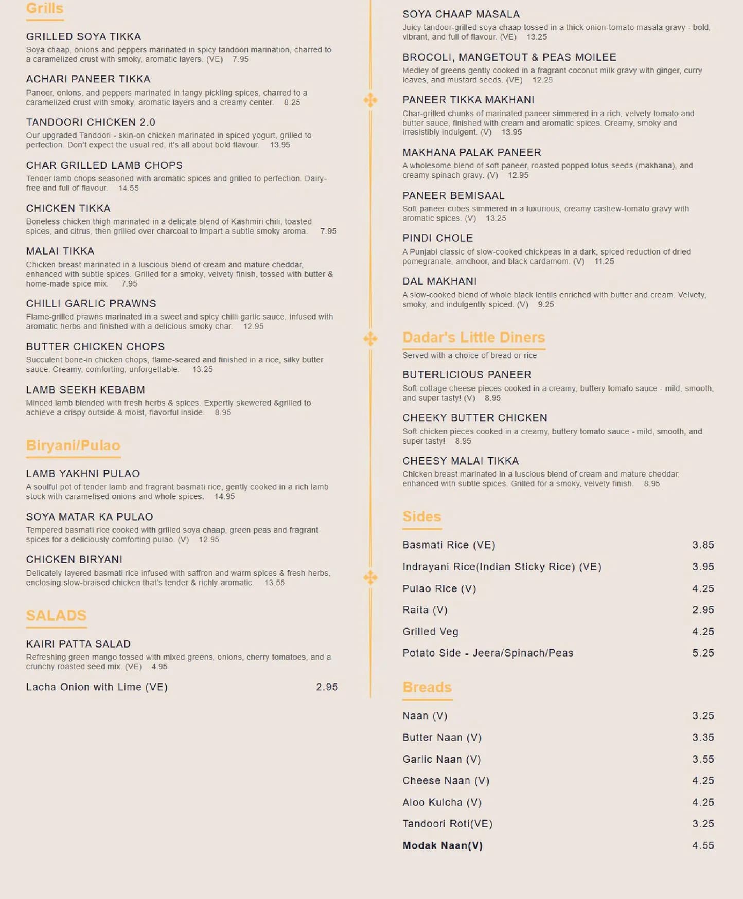 Dadar menu, page 2