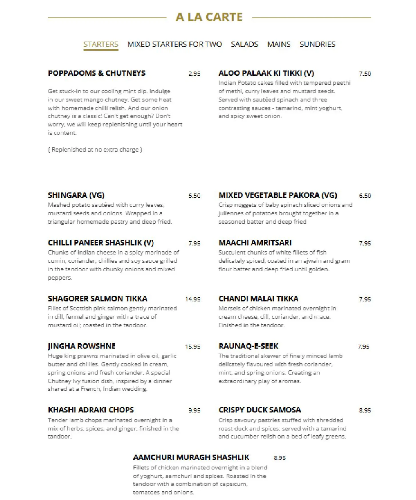Chutney Ivy menu, page 1