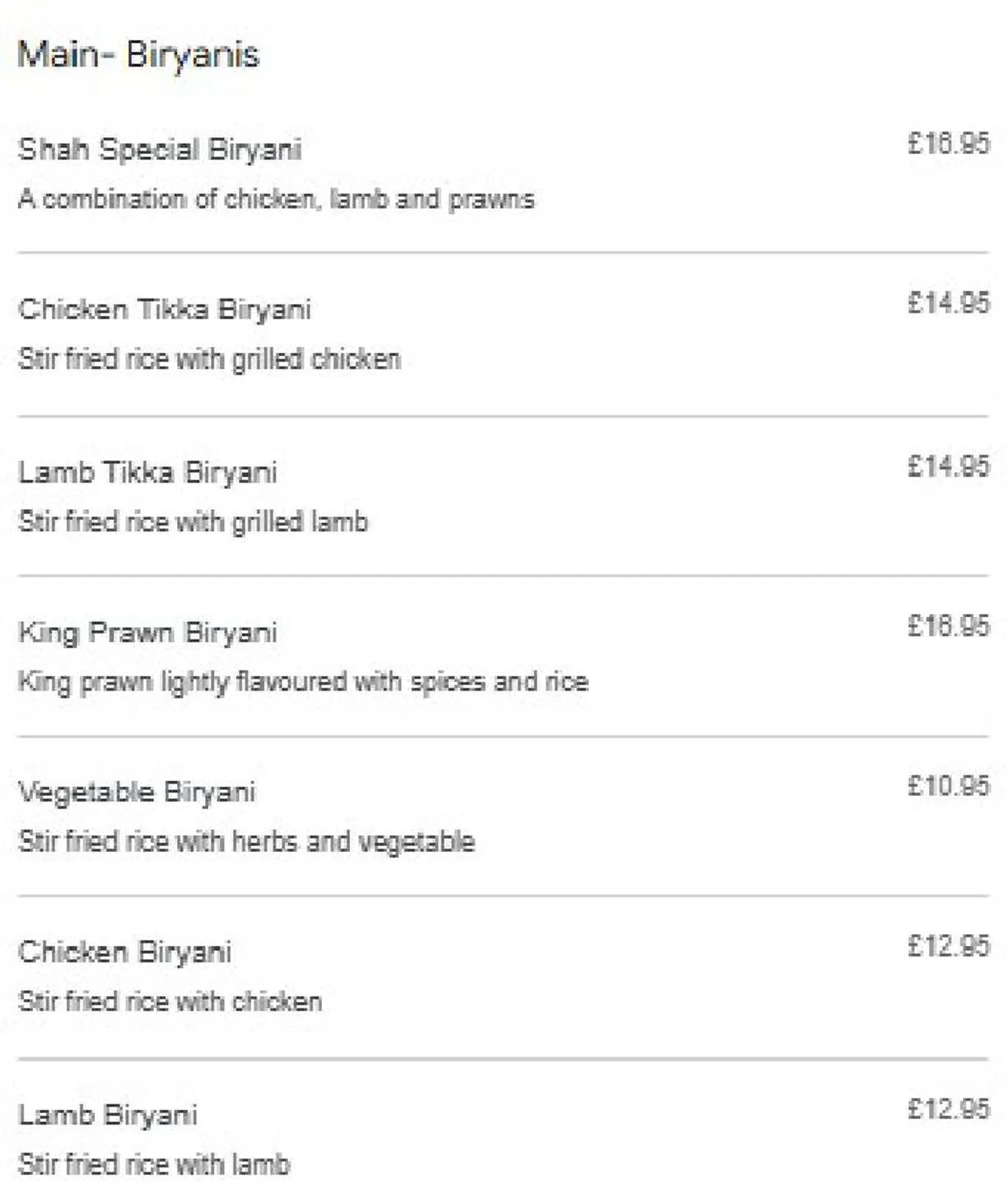 Shah Tandoori menu, page 12