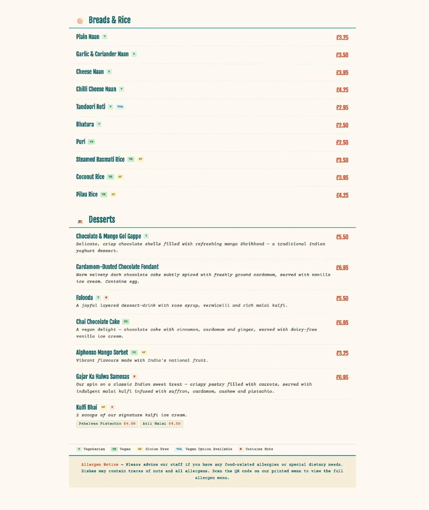 Zindiya menu, page 4