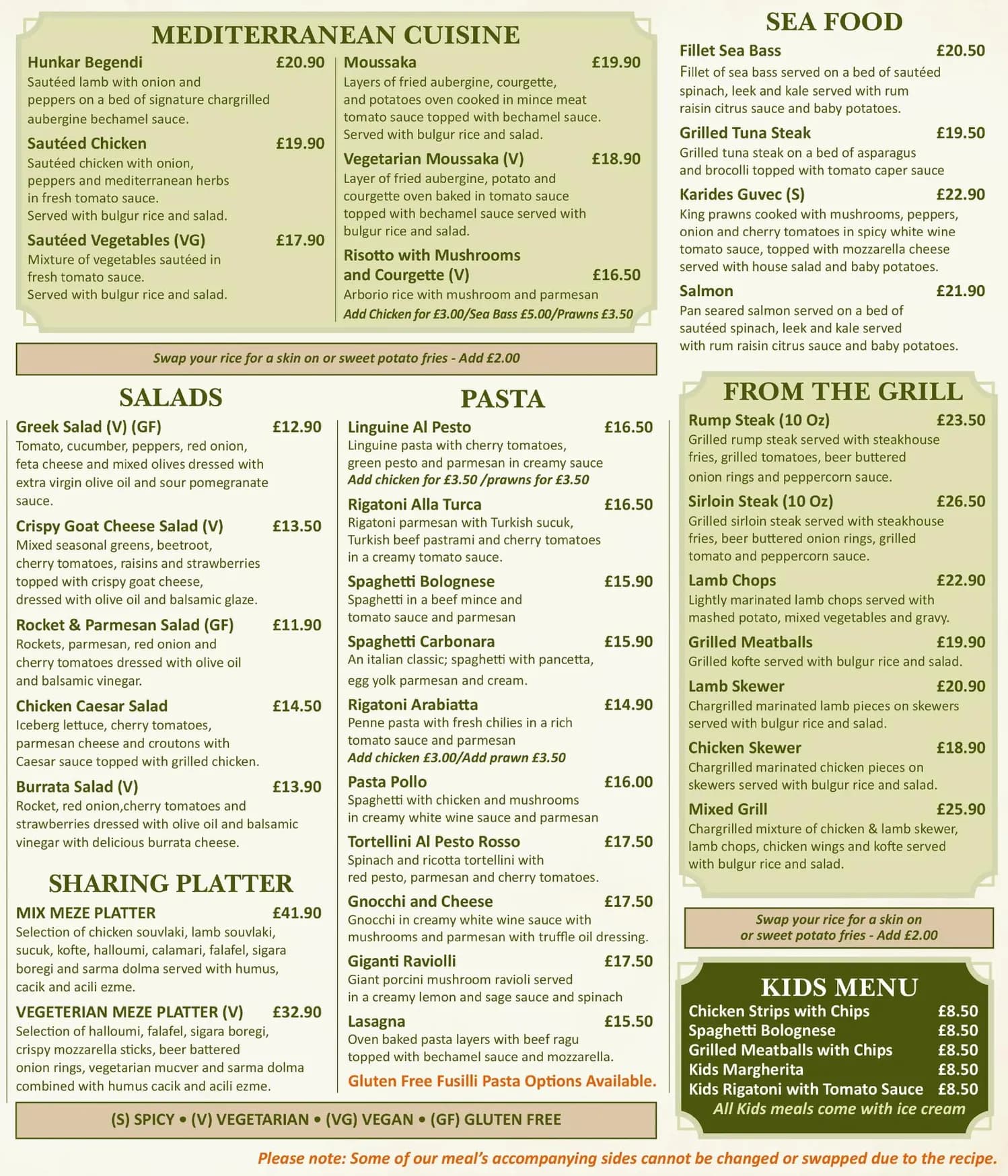 Olive Tree menu, page 2
