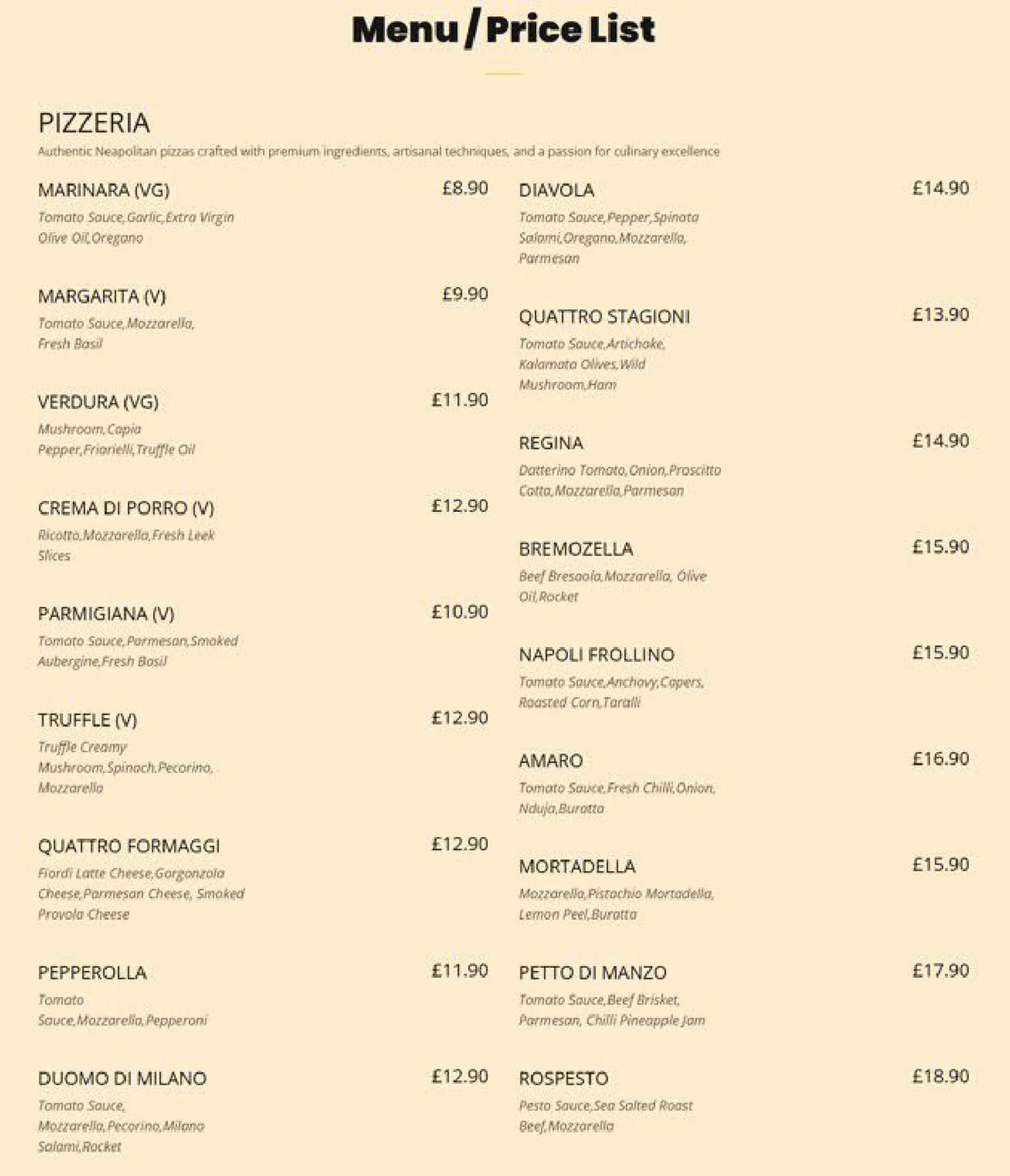 The Resto menu, page 1