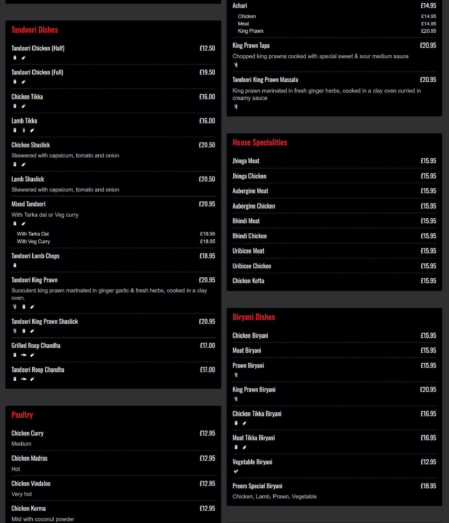 Preem & Prithi menu, page 4