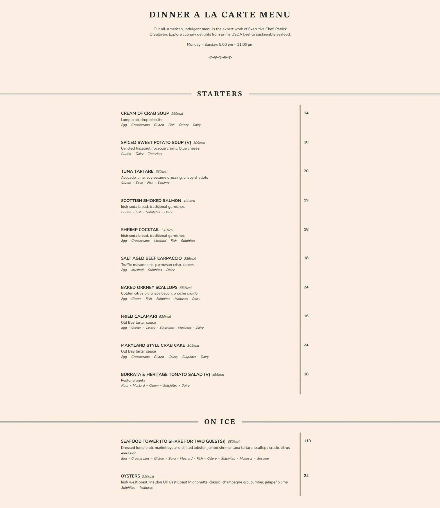 JW Steakhouse menu, page 5