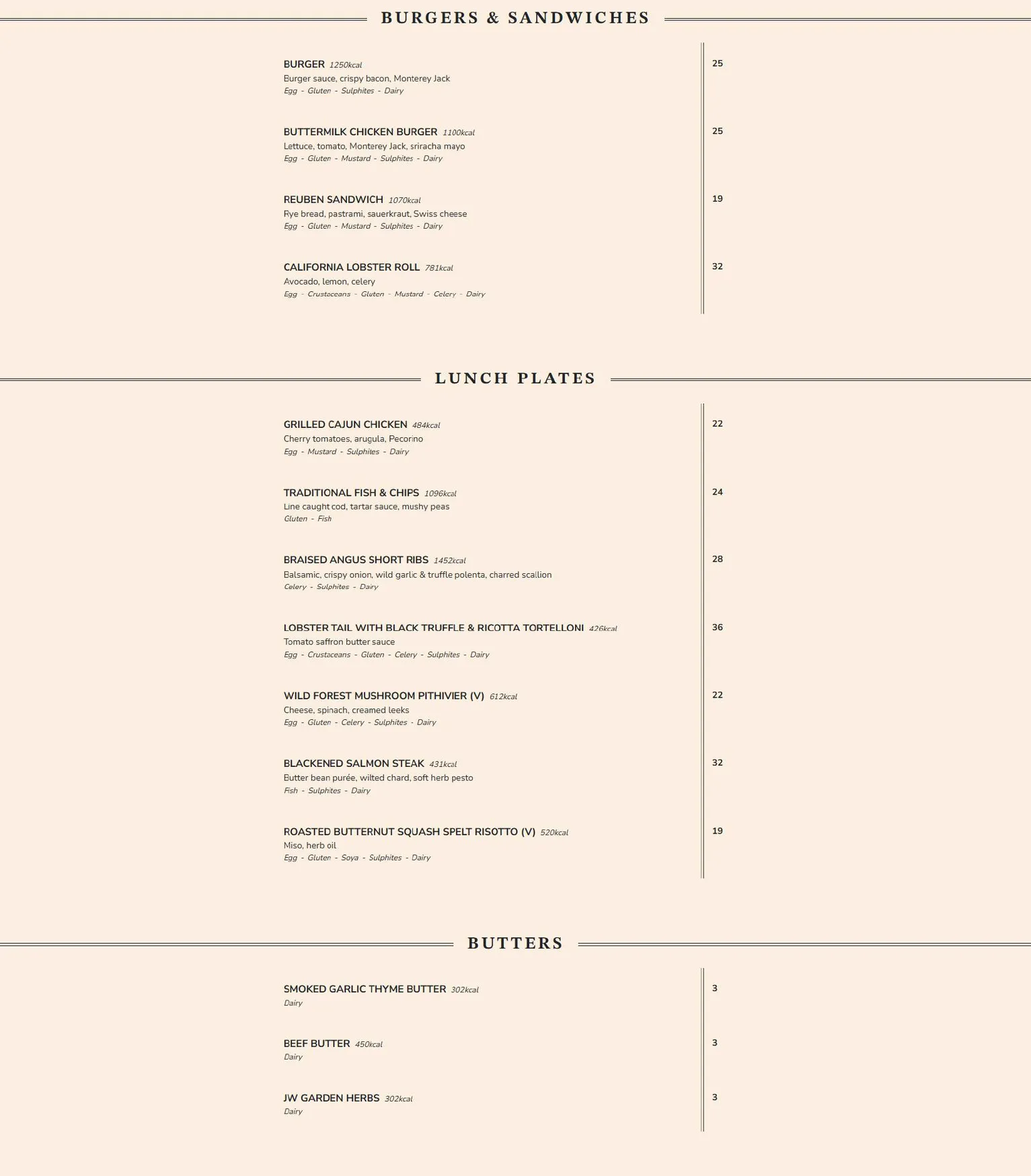 JW Steakhouse menu, page 3