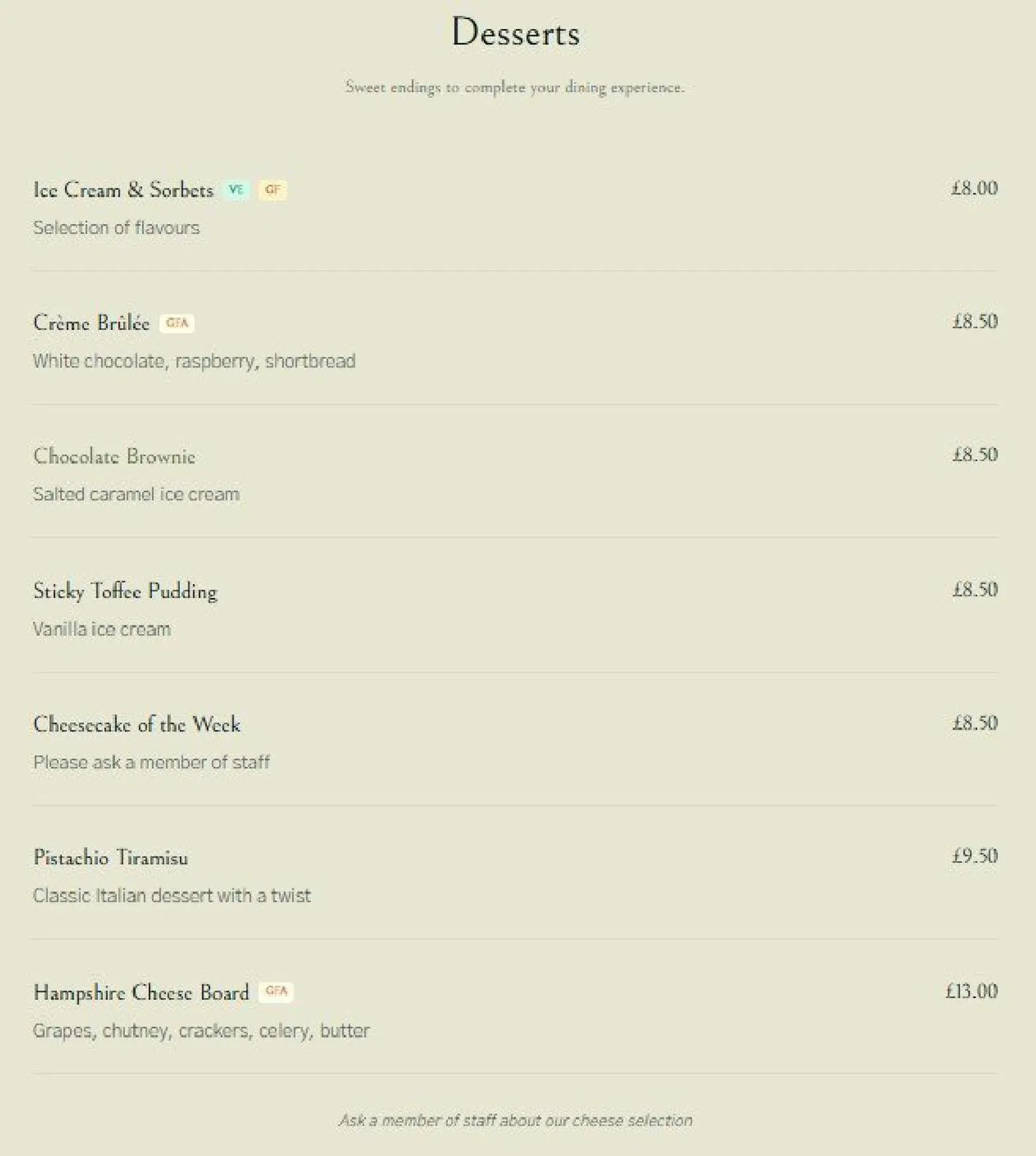 The Olive Tree menu, page 9