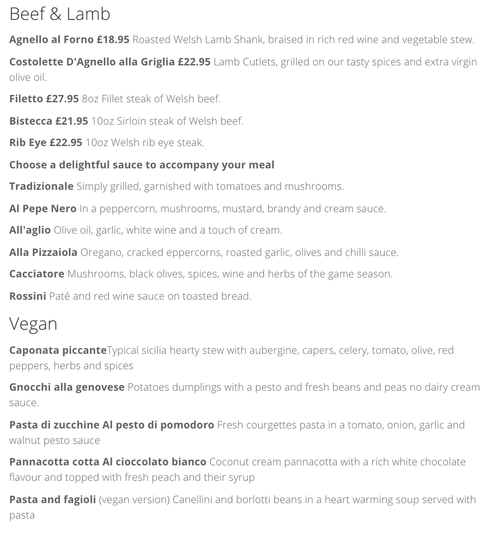 Giovanni's menu, page 1