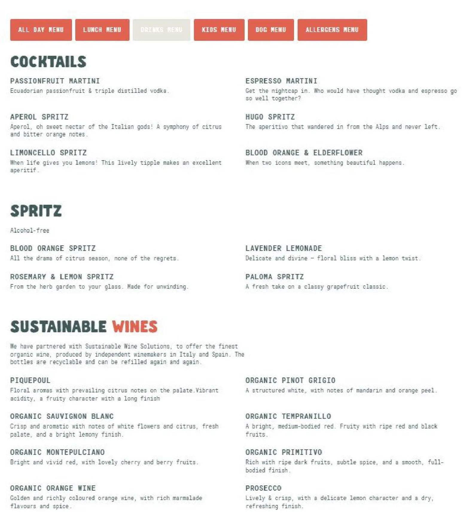 Purezza menu, page 3