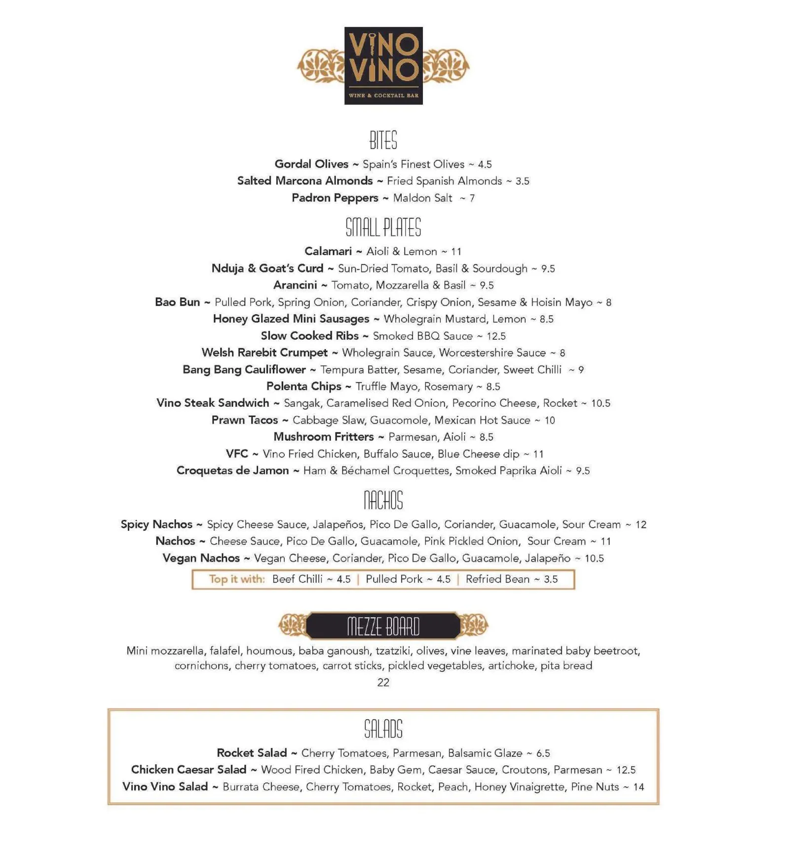 Vino Vino menu, page 1