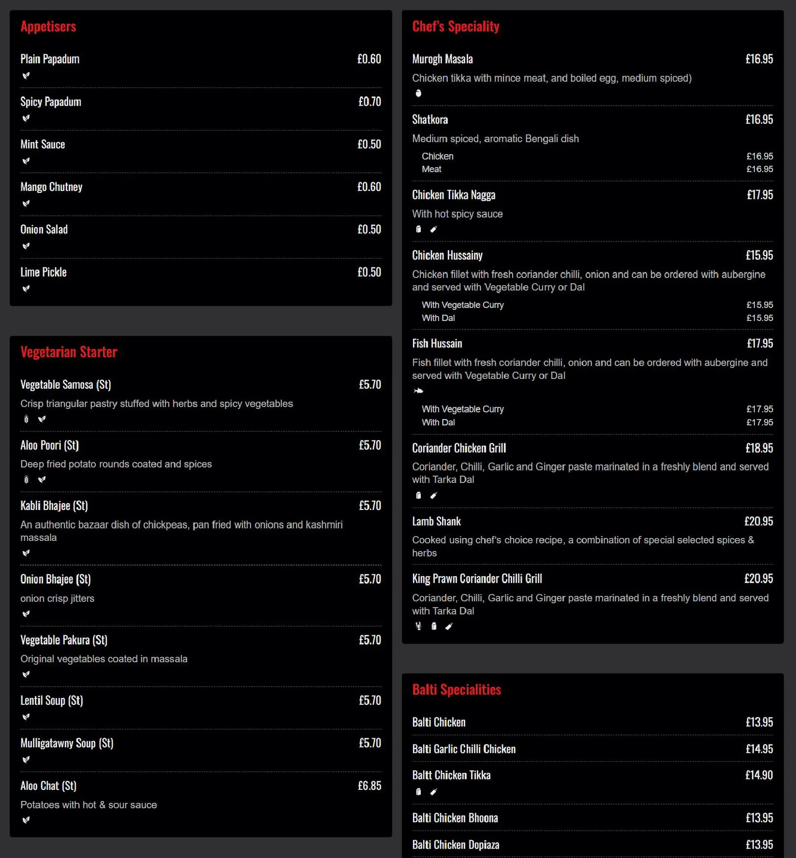 Preem & Prithi menu, page 1