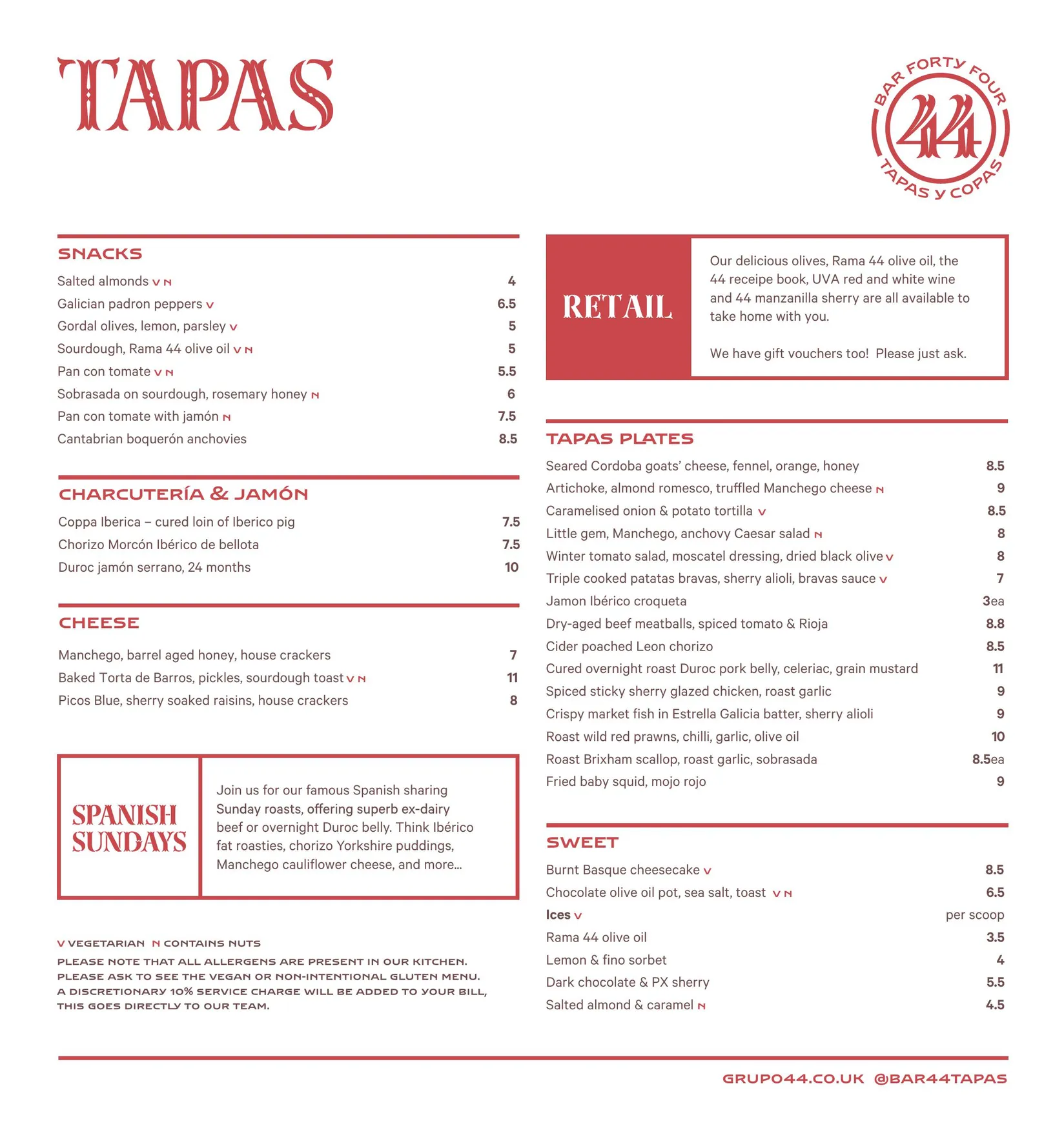 Bar 44 menu, page 1