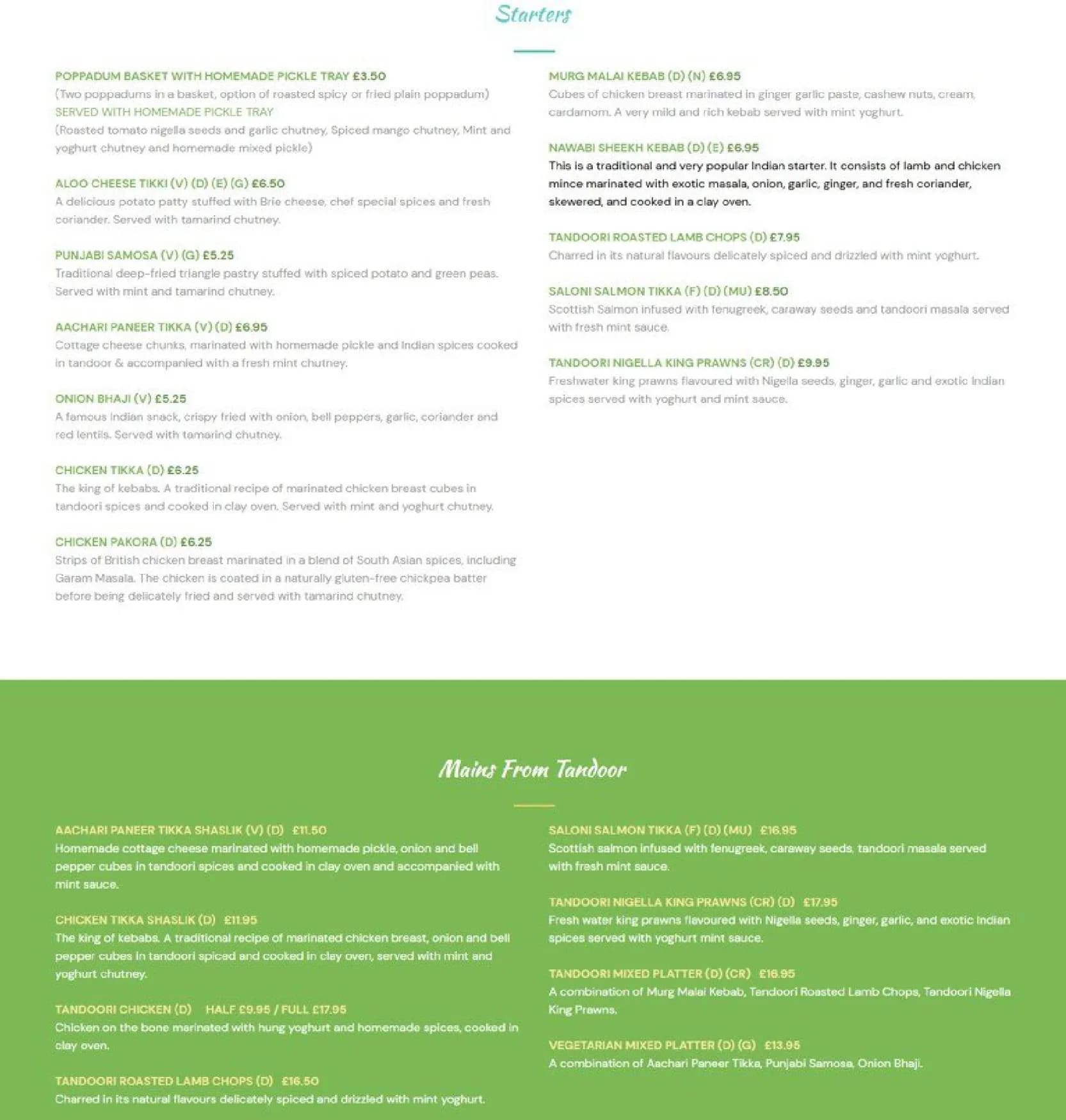 Indian Rassasy menu, page 1