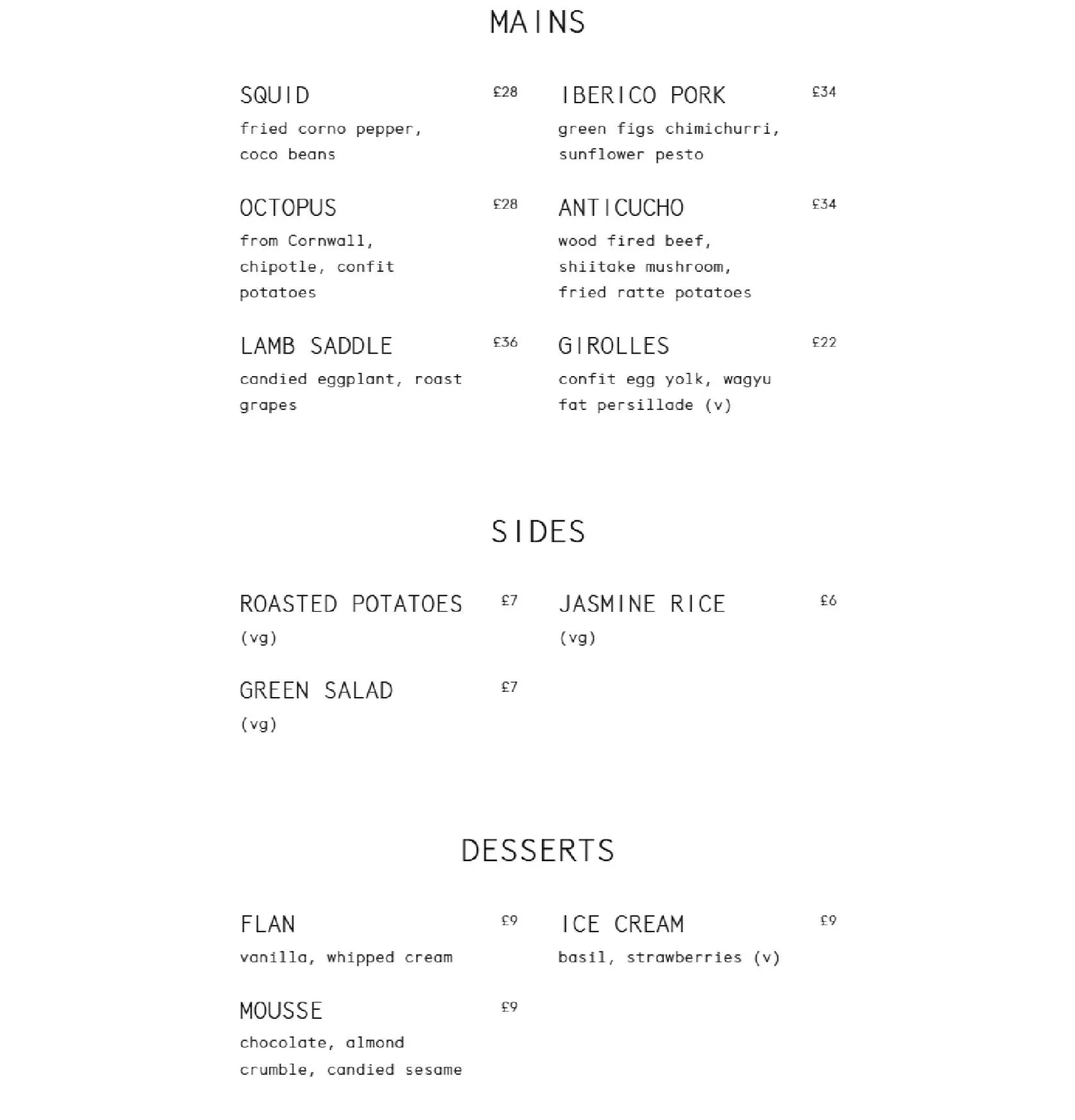 LIMA Fitzrovia menu, page 1
