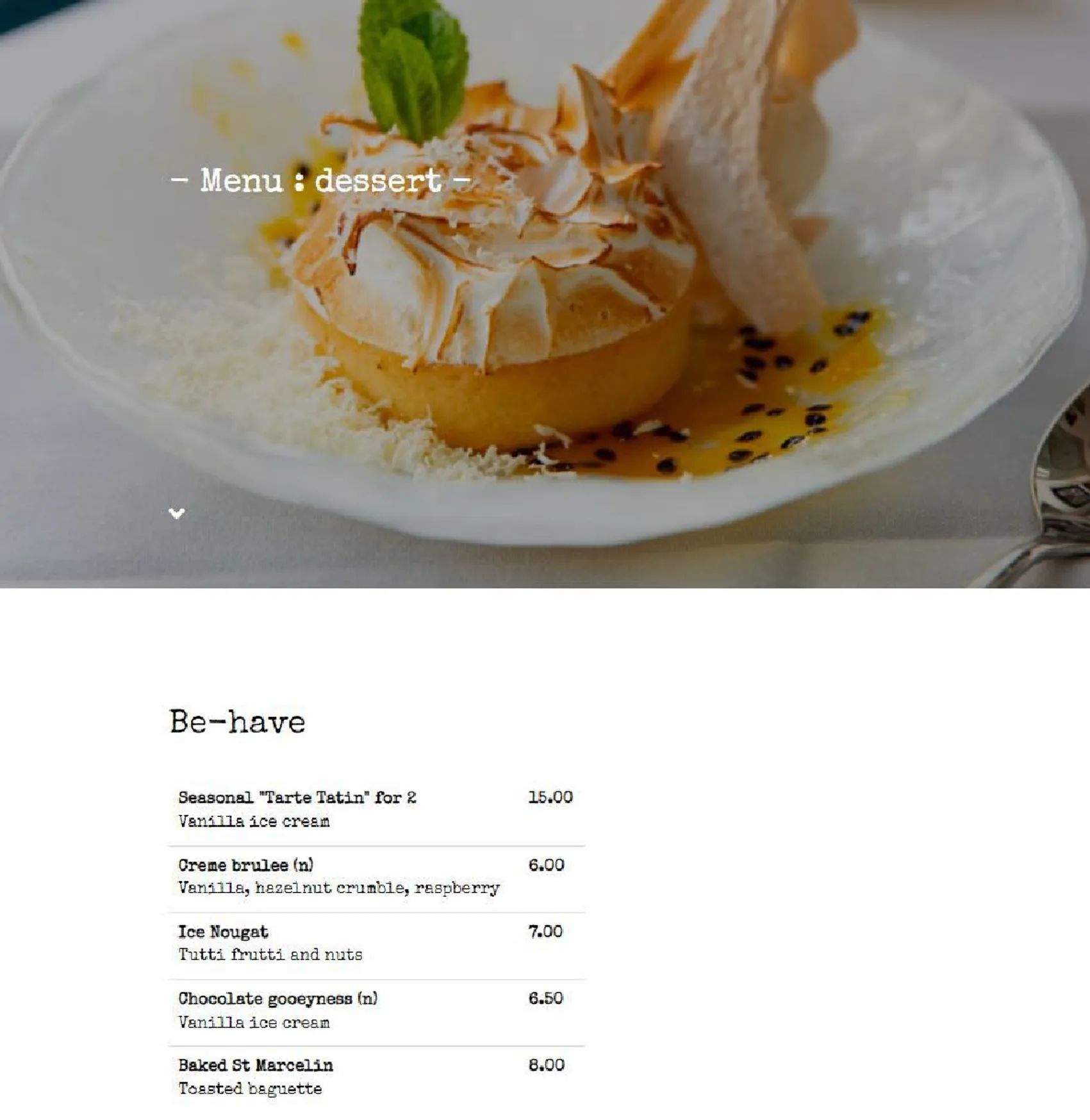 Be-stro menu, page 3